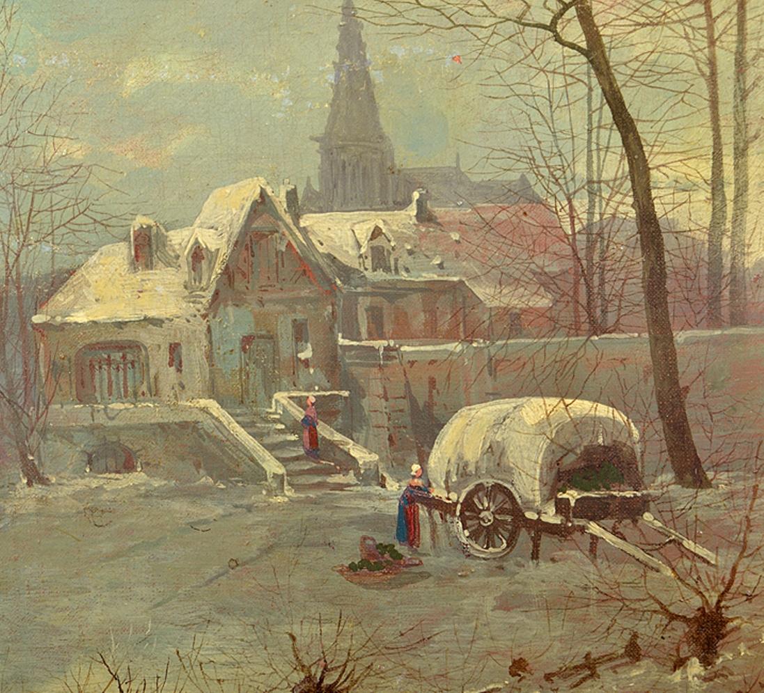 Late 19th Century Oil on Canvas Depicting a Winter Scene For Sale 2