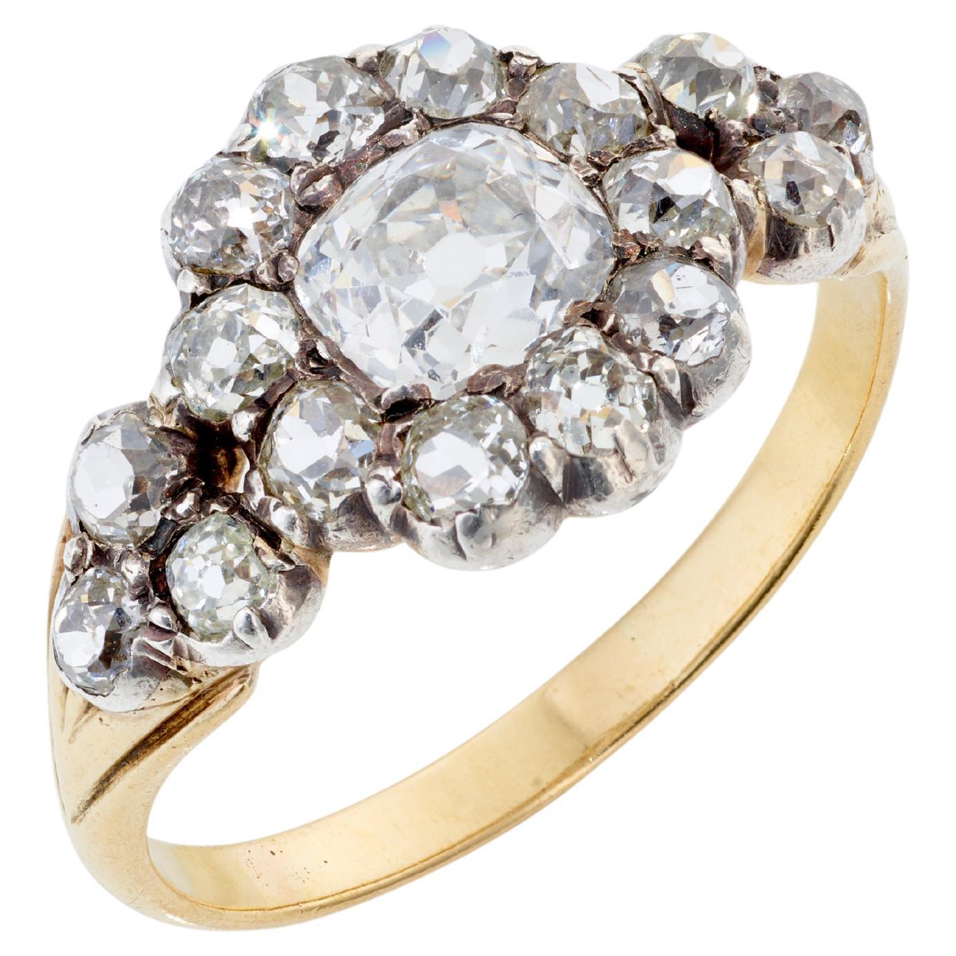 Altschliff-Diamant-Cluster-Ring aus dem späten 19. Jahrhundert, CIRCA 1880 (Viktorianisch) im Angebot
