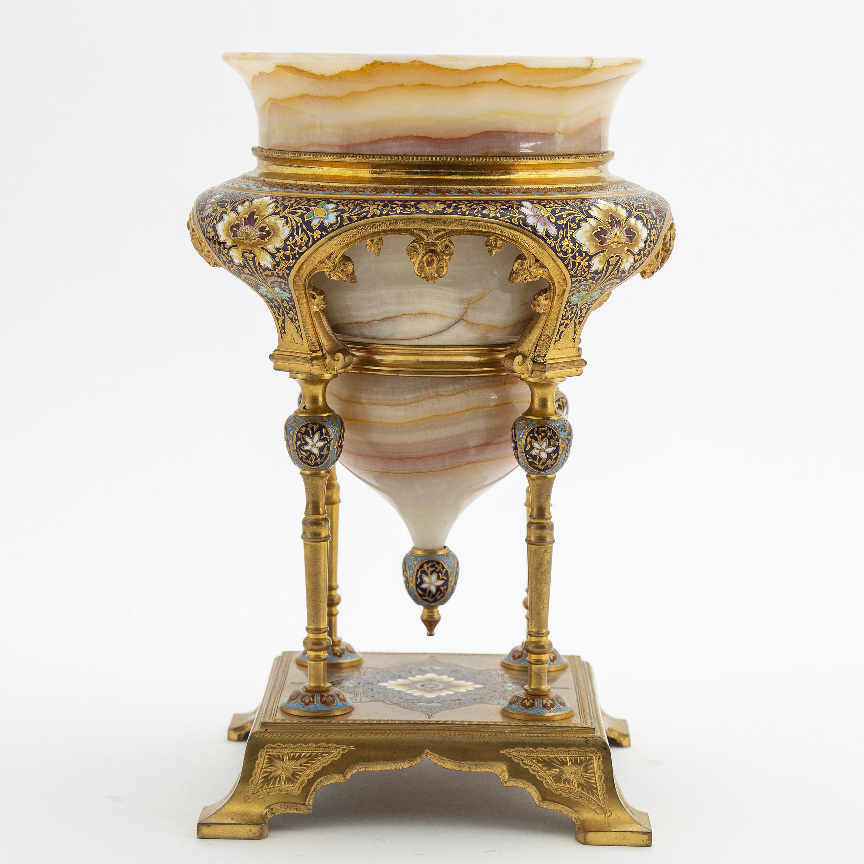 Late 19th Century Onyx, Champlevé Enamel and Gilt Bronze Urn, Louchet Frères In Good Condition In Stockholm, SE