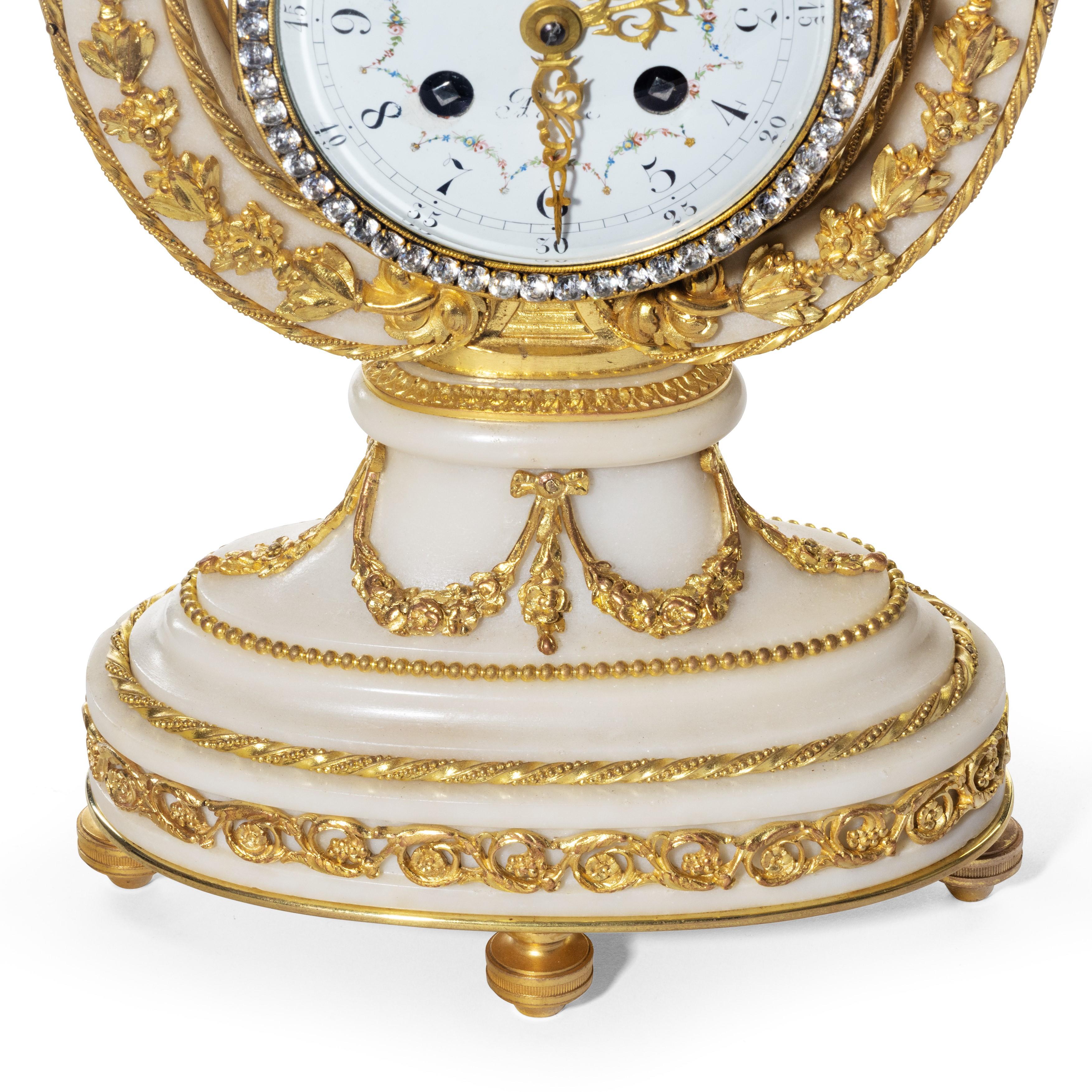 French Late 19th Century Ormolu and White Marble Mantel Clock by Causard