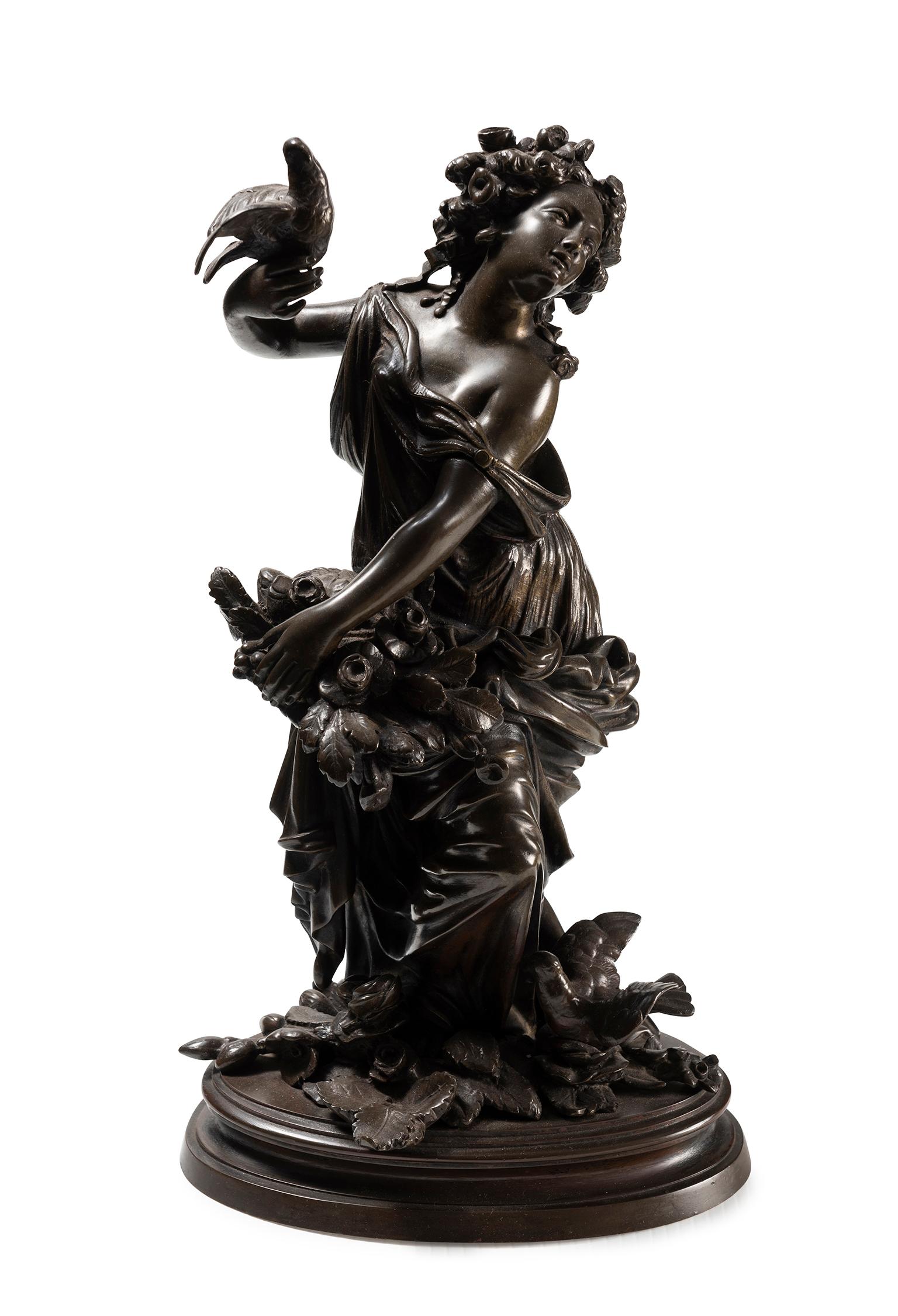 Louis Philippe Late 19th Century Pair of French Bronze Allegorical Figures of Autumn & Spring
