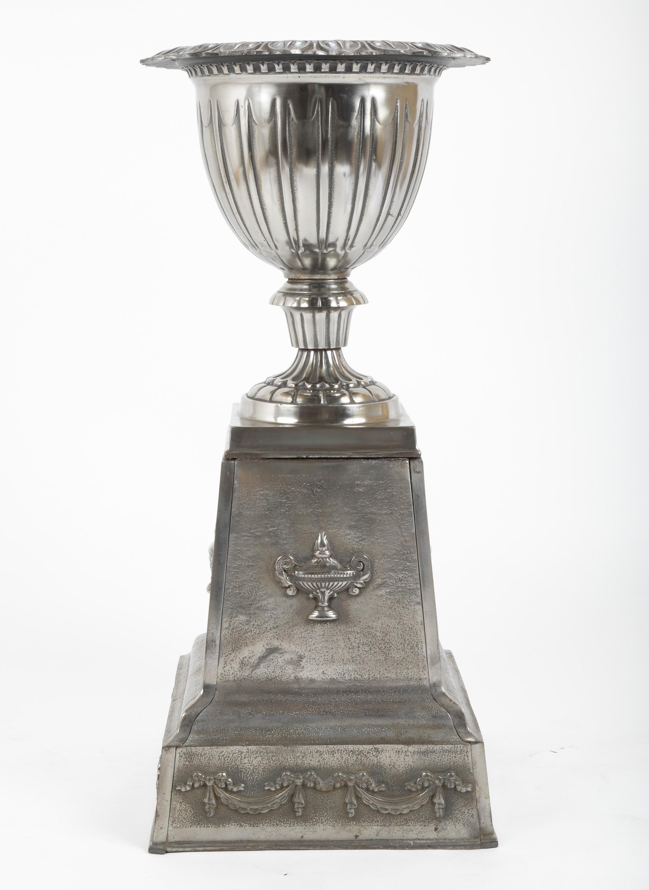 Edwardian Late 19th Century Polished Cast Steel Garden Urn For Sale