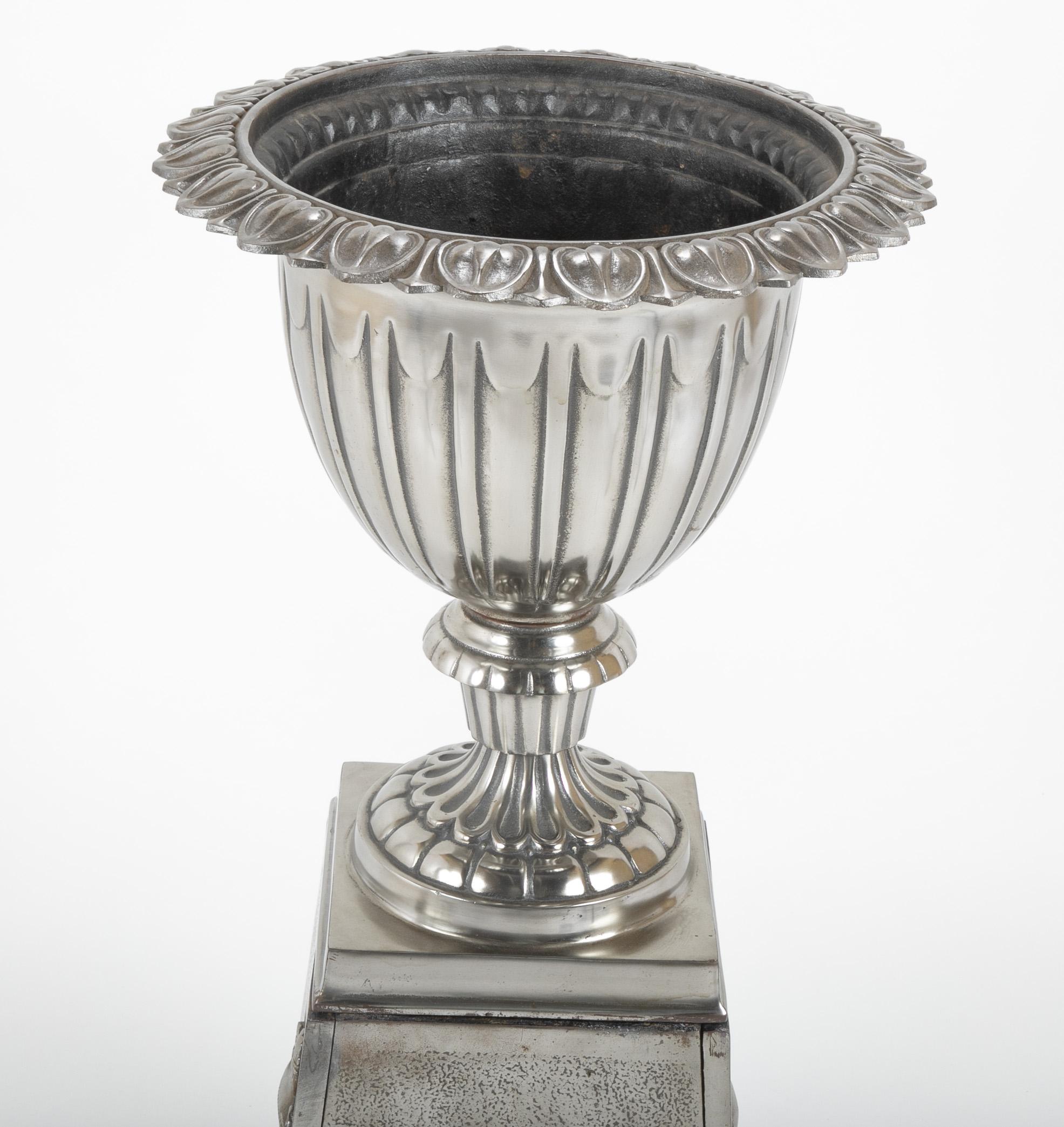 American Late 19th Century Polished Cast Steel Garden Urn For Sale