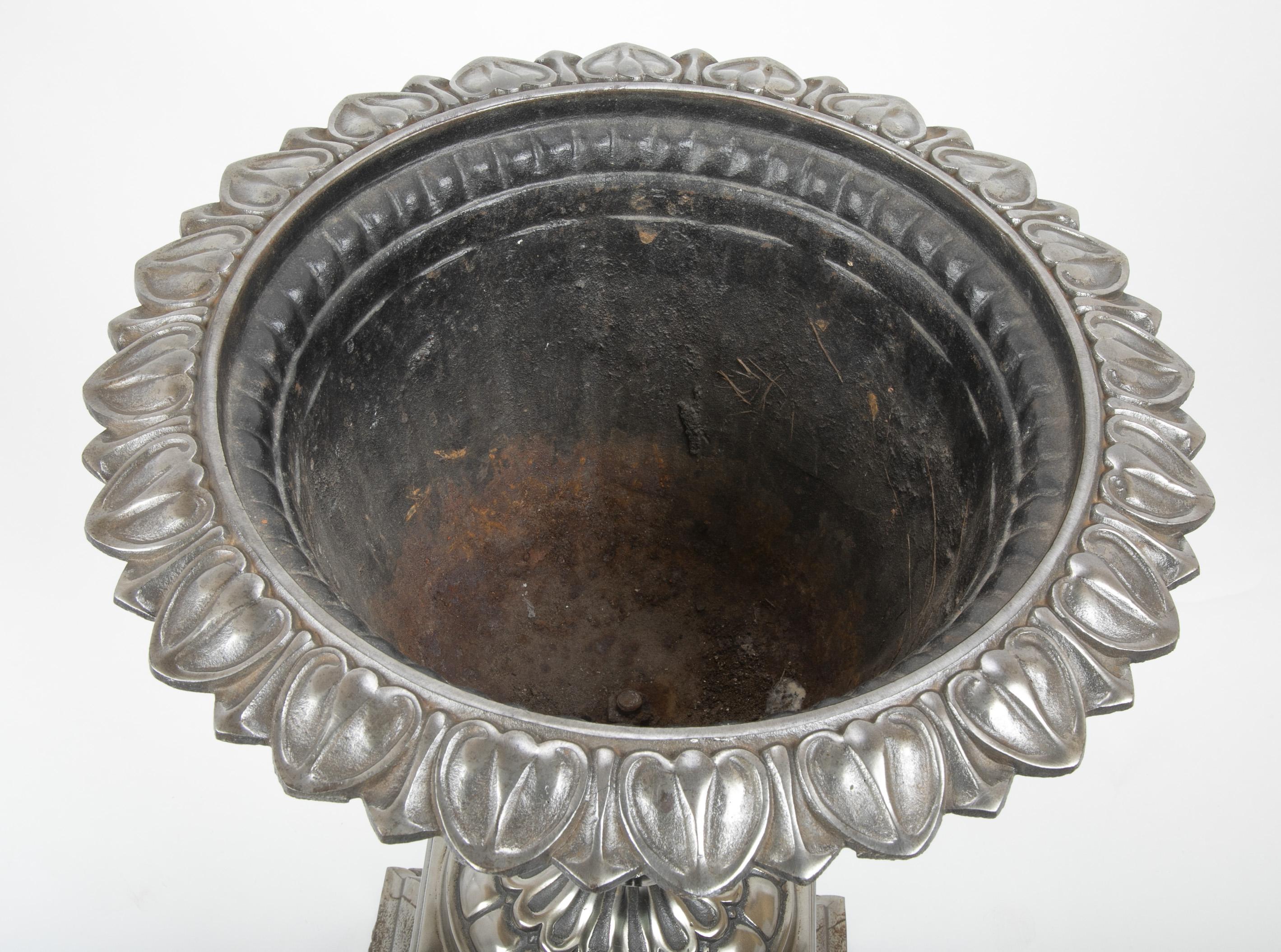Late 19th Century Polished Cast Steel Garden Urn In Good Condition For Sale In Stamford, CT