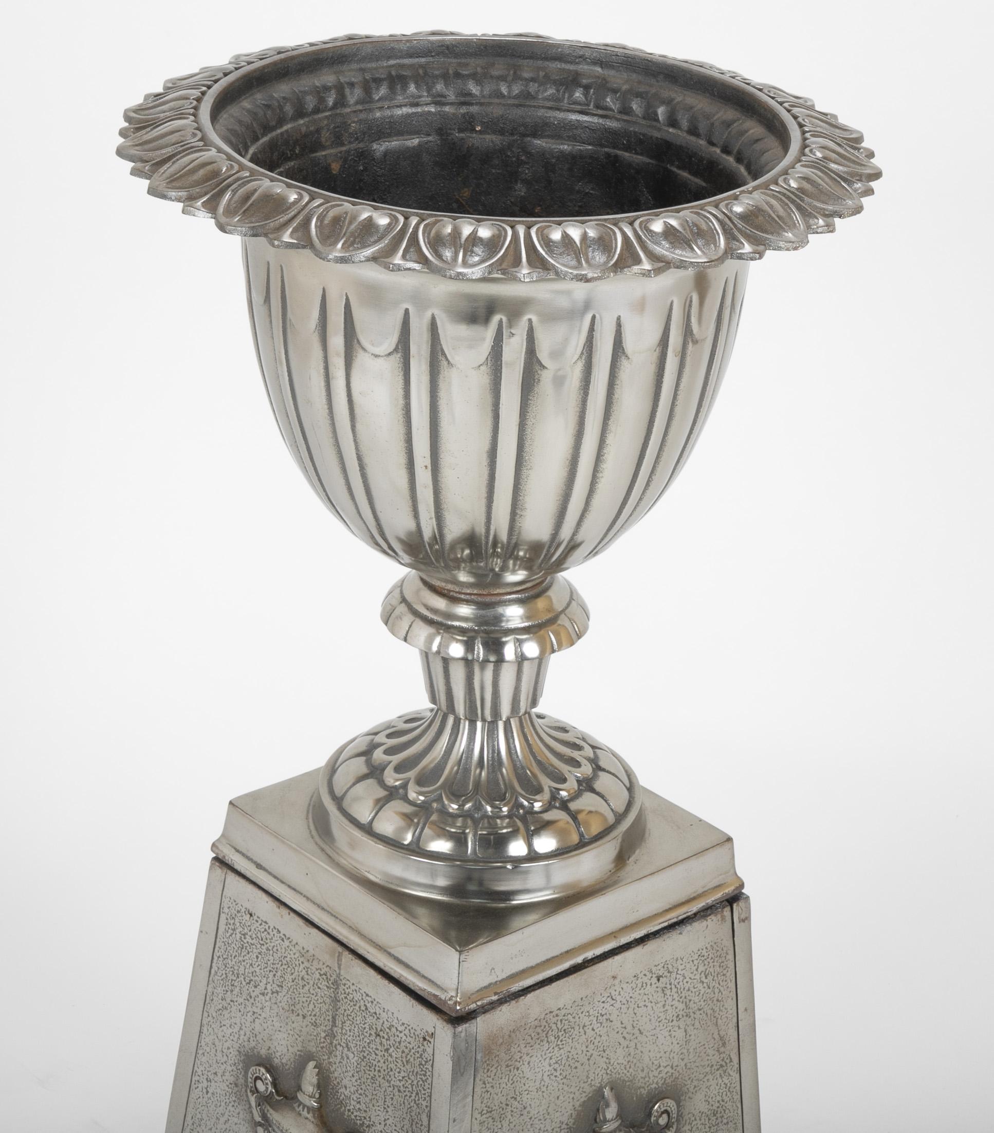 Late 19th Century Polished Cast Steel Garden Urn For Sale 3