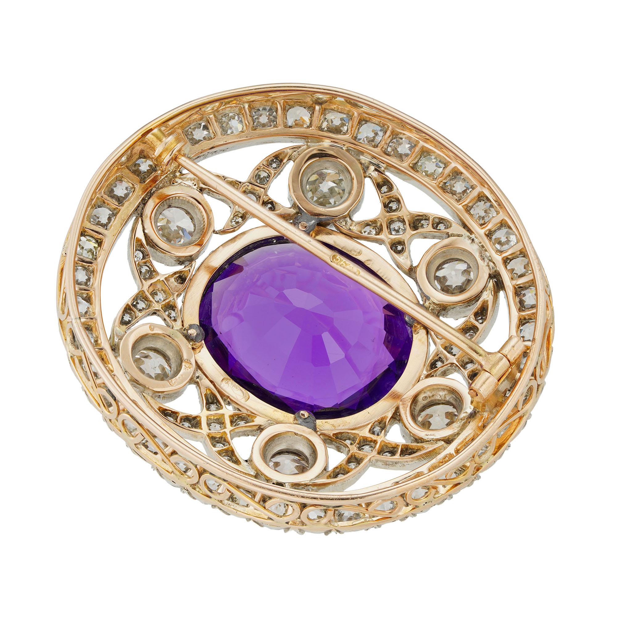 Broche ruso de amatista y diamantes de finales del siglo XIX Corte europeo antiguo en venta