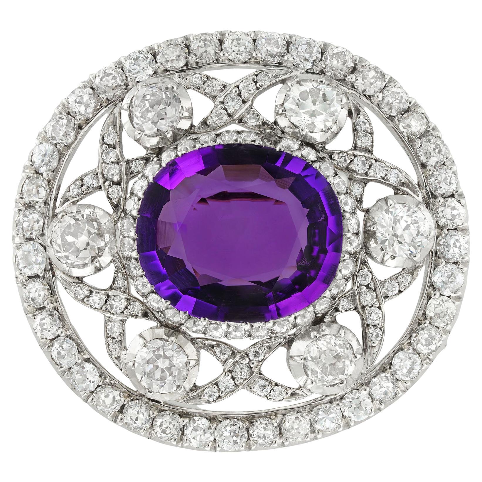 A Late 19th Century Russian Amethyst And Diamond Brooch