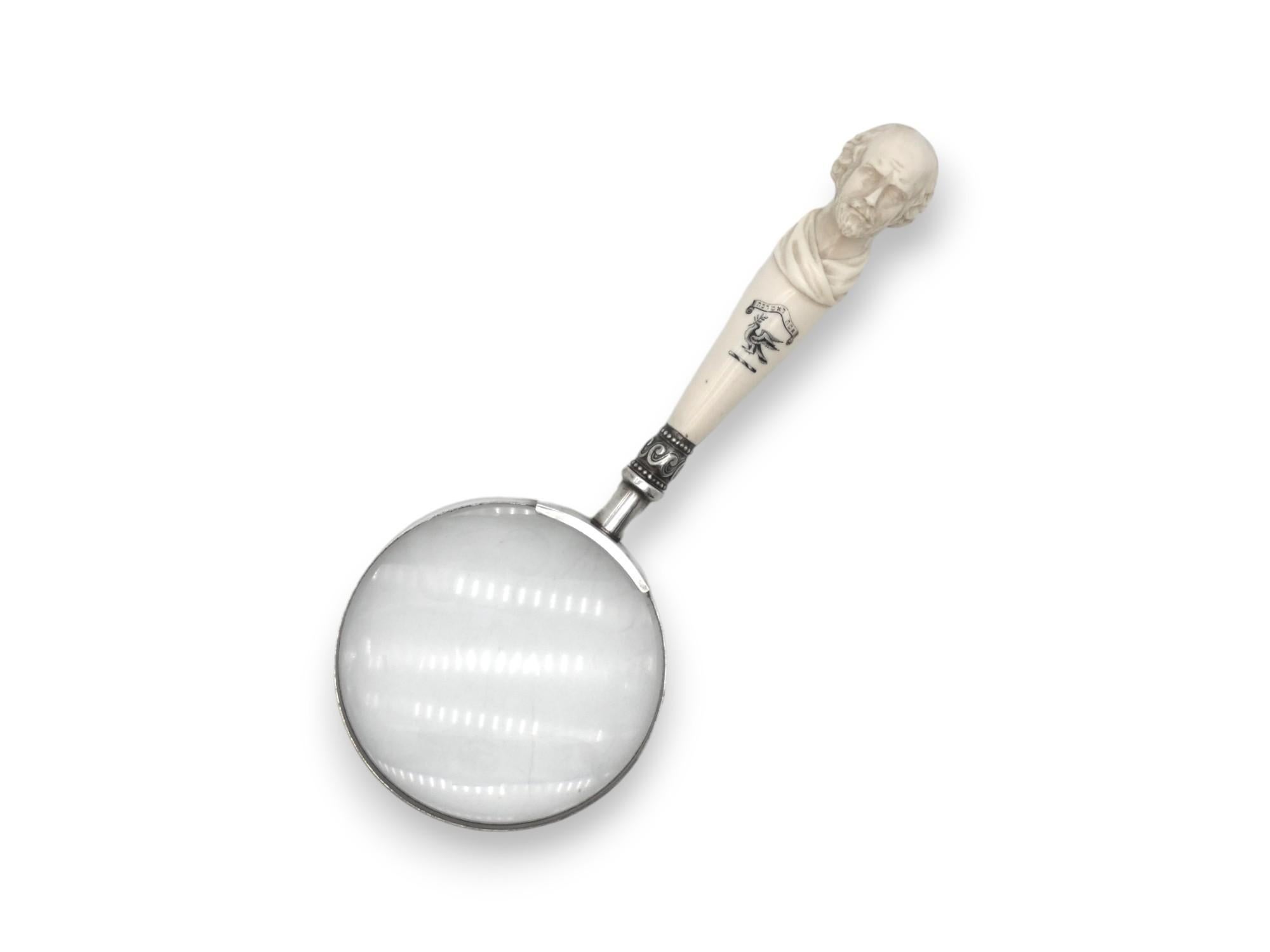 A Large Magnifying Glass with a Carved Bone Sculpture Belonging to the Sassoon Family in the Late 19th Century.

The Sassoon family, known as 