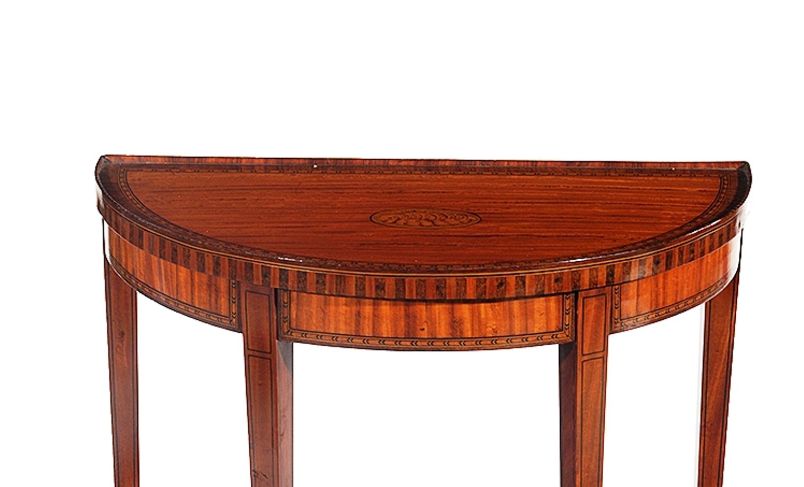 Inlay Late 19th Century Satinwood Demilune Console Table of Small Proportions For Sale