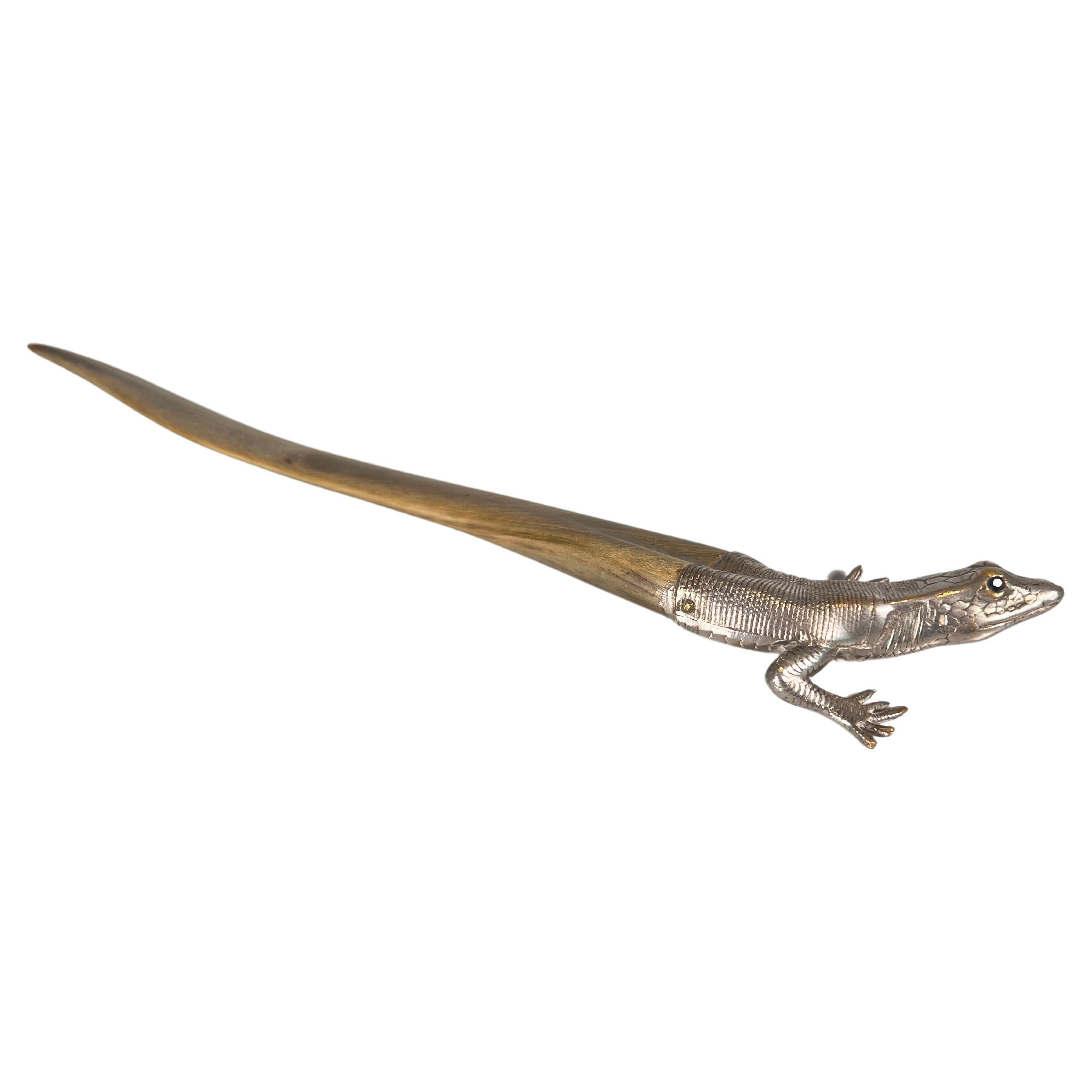 Late 19th Century Silver Gilt and Horn Letter Opener in the Form of a Lizard For Sale