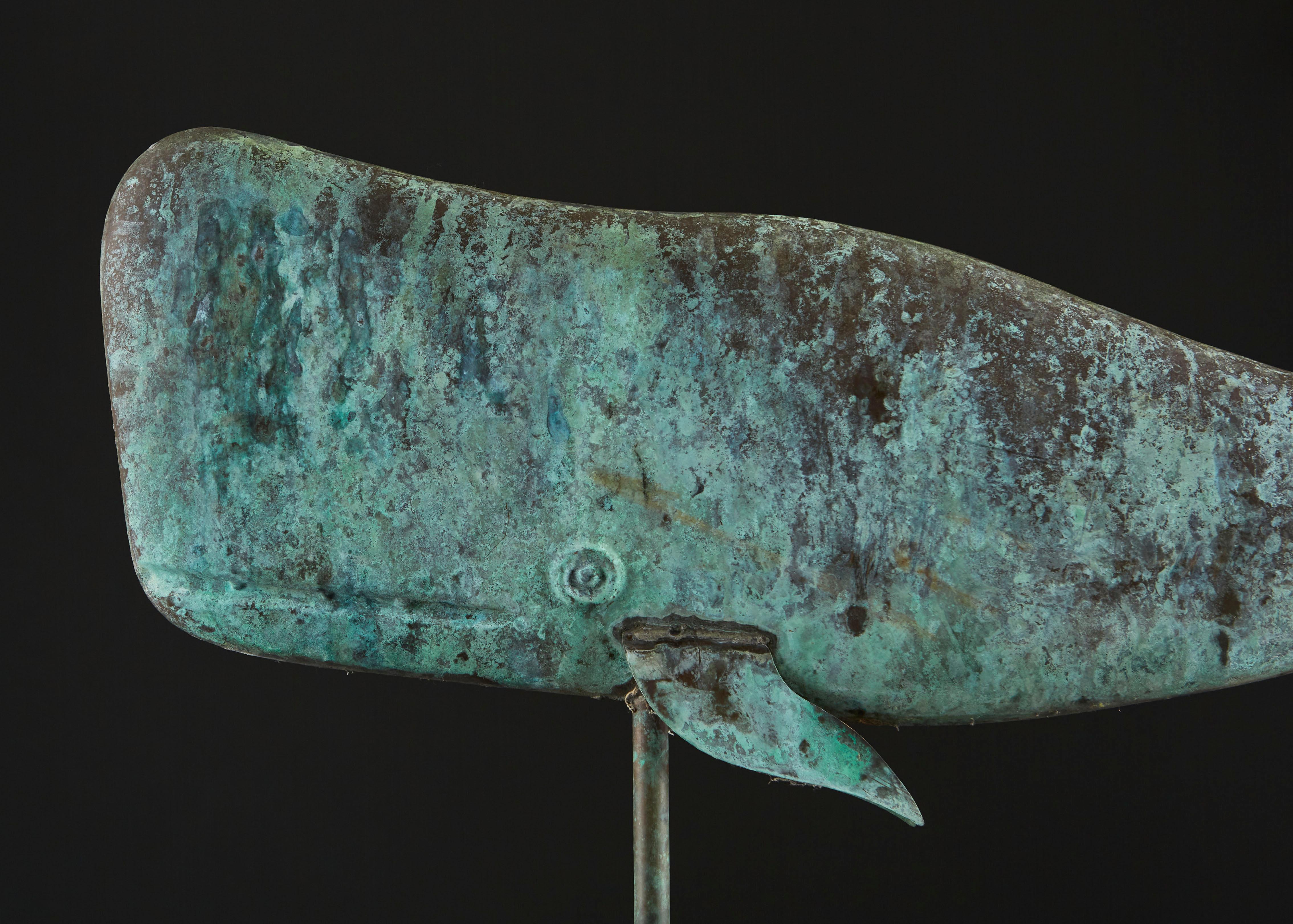 English Late 19th Century Verdigris Weather Vane in the Form of a Sperm Whale