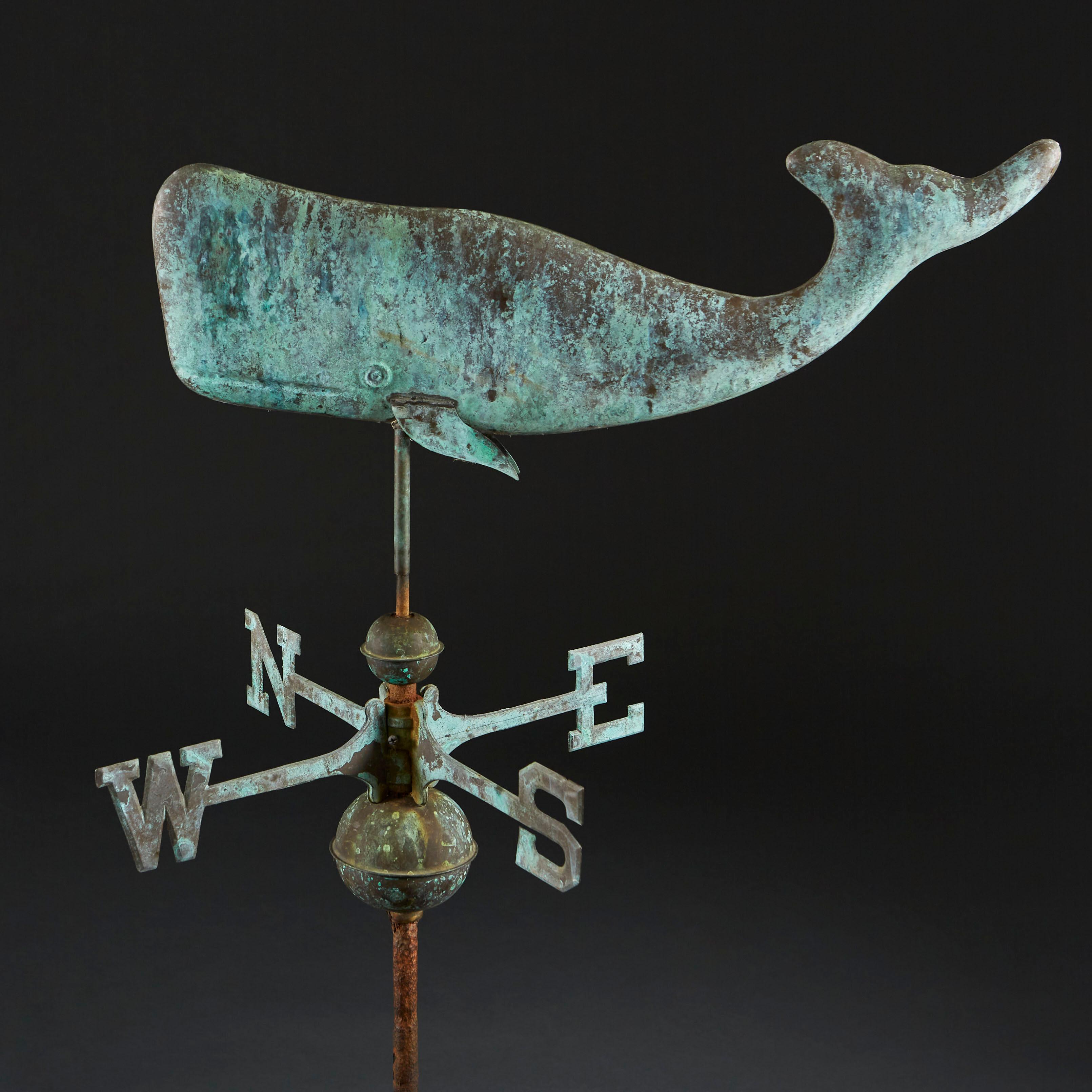 Copper Late 19th Century Verdigris Weather Vane in the Form of a Sperm Whale