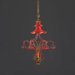 A Late 19th Century Whimsical Red and Gold Tole Pagoda Chandelier