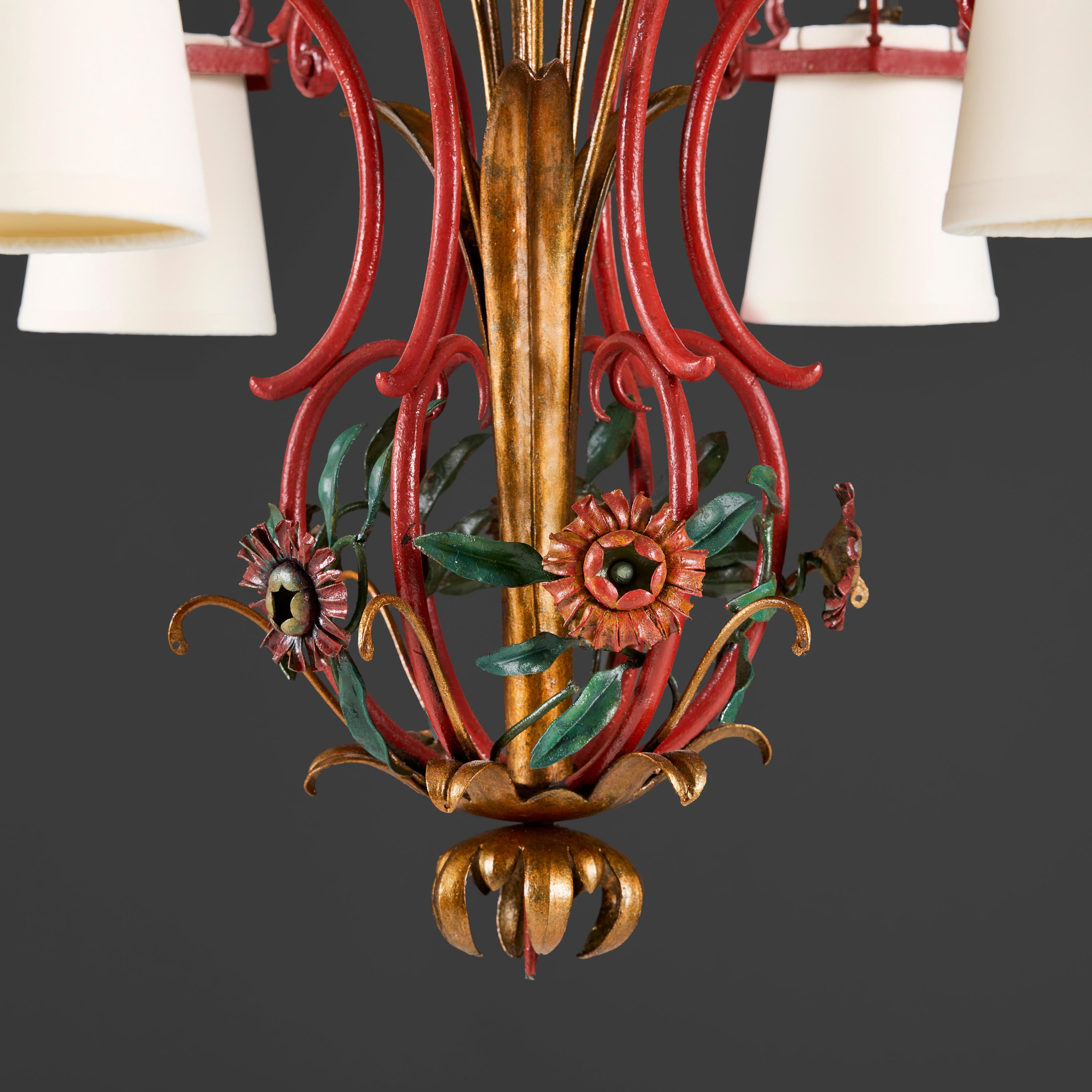 A Late 19th Century Whimsical Red and Gold Tole Pagoda Chandelier In Good Condition For Sale In London, GB