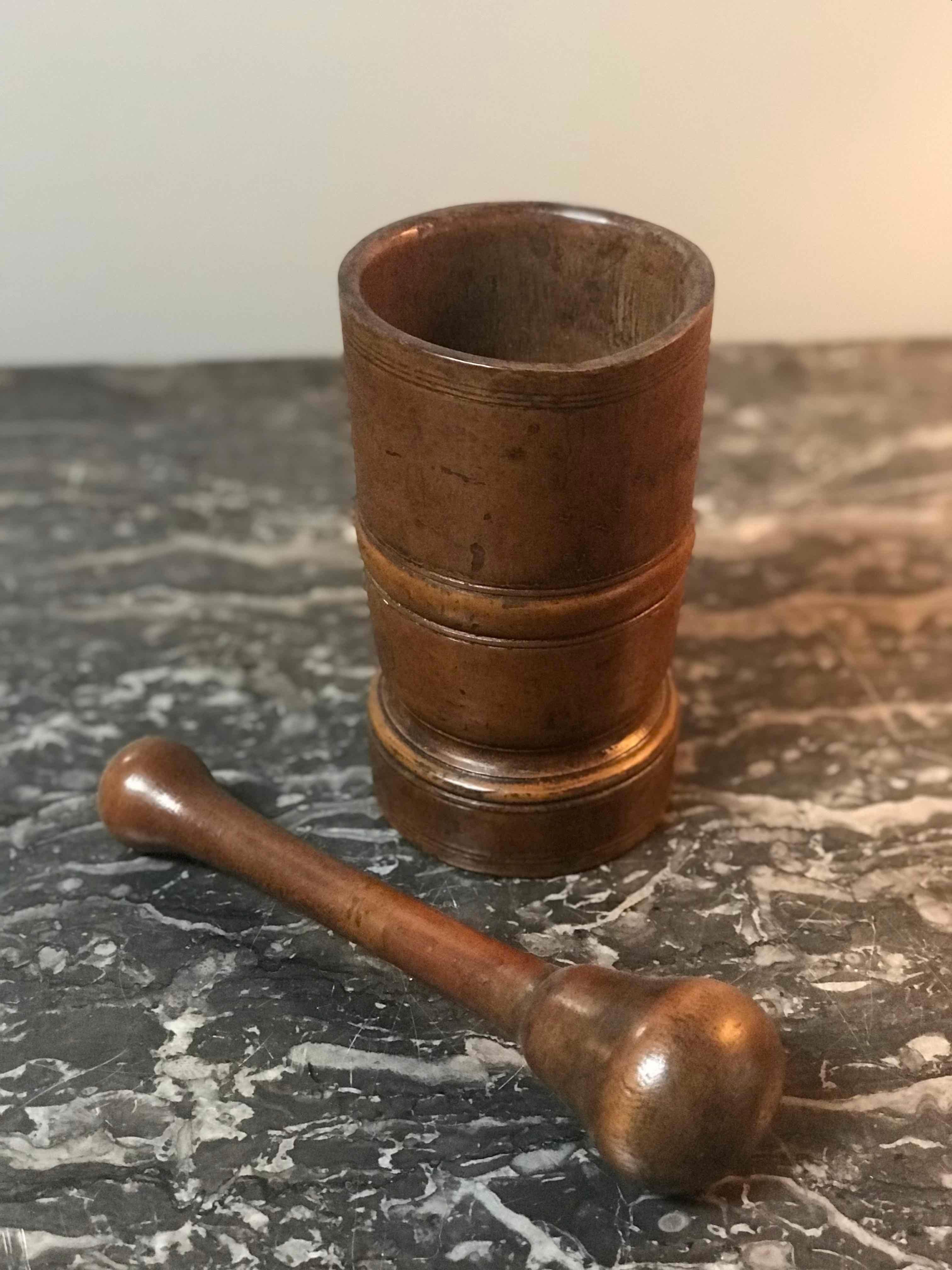 Late Victorian A Late 19th Century Wooden Mortar and Pestle