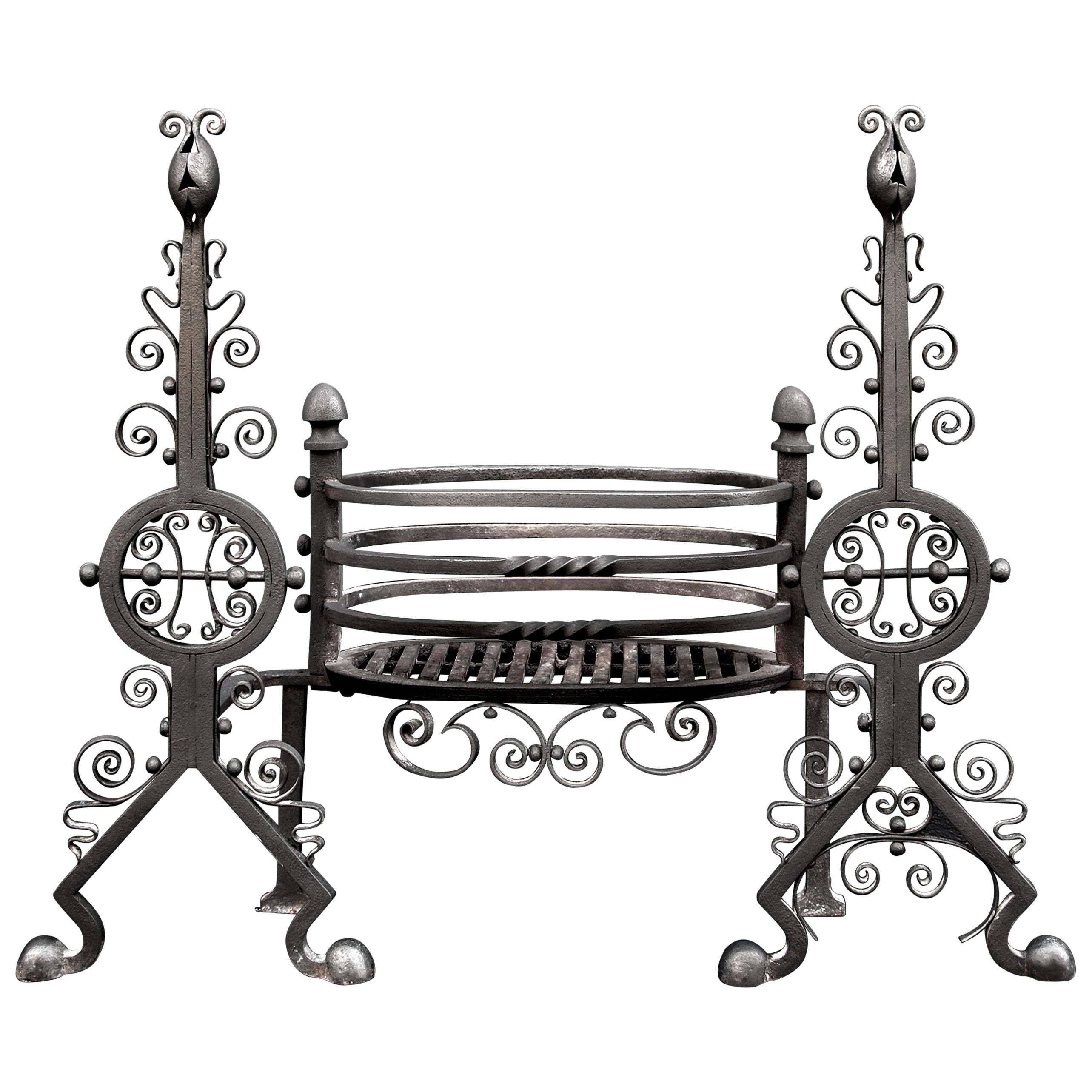Late 19th Century Wrought Iron Firegrate from the Arts & Crafts Movement For Sale