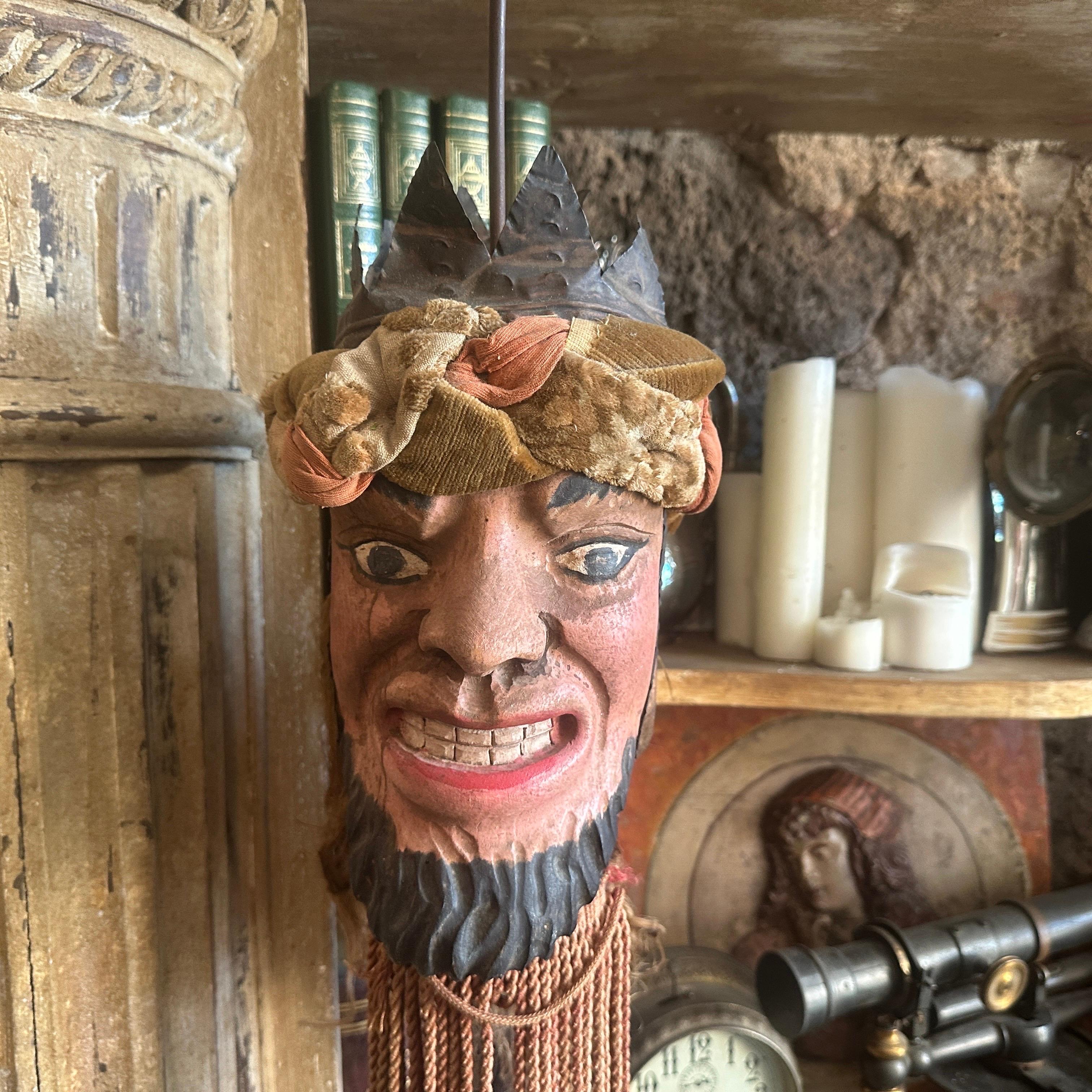 Medieval A Late 19th Century Hand-Carved Wood Sicilian Head of a Saracen Marionette For Sale