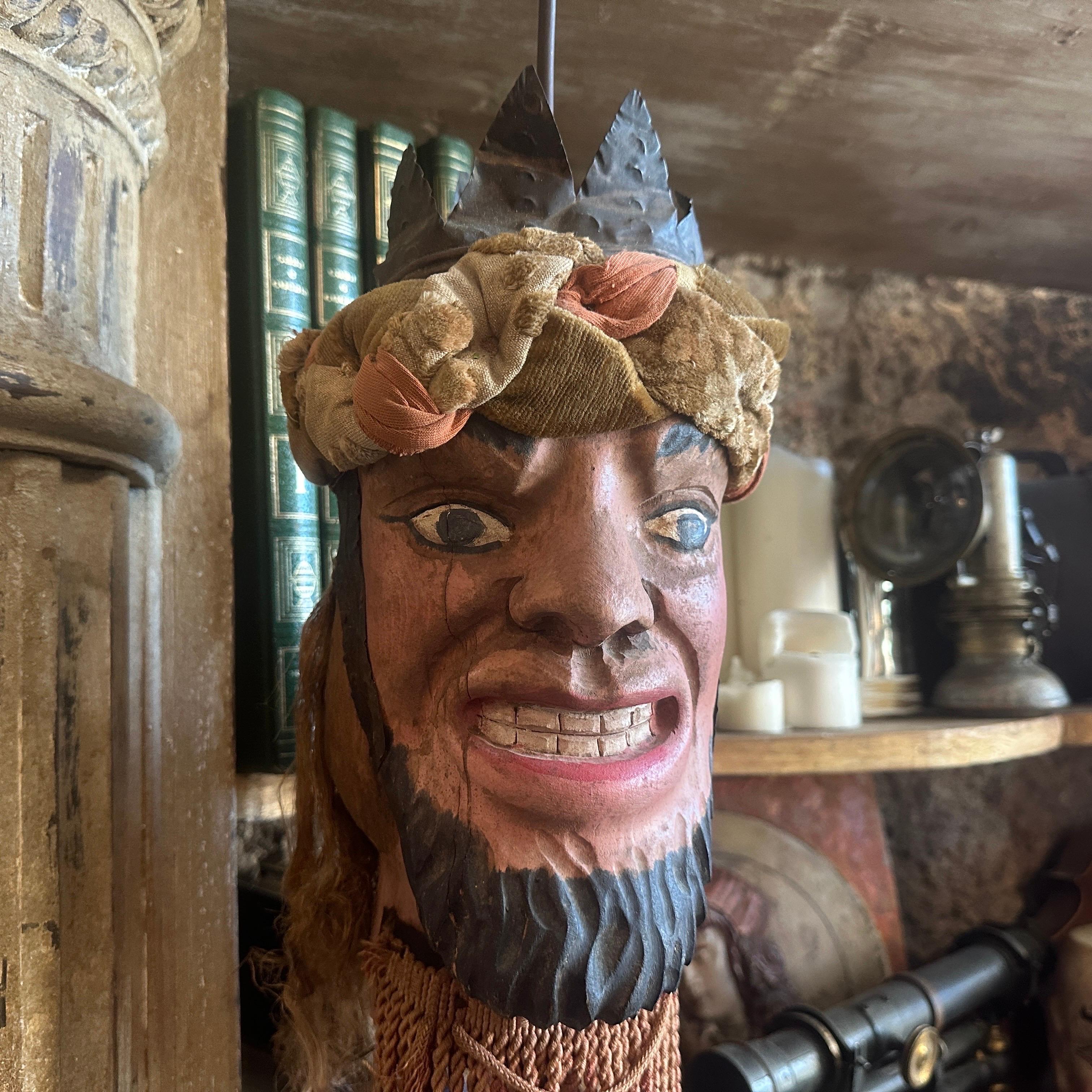 A Late 19th Century Hand-Carved Wood Sicilian Head of a Saracen Marionette For Sale 3