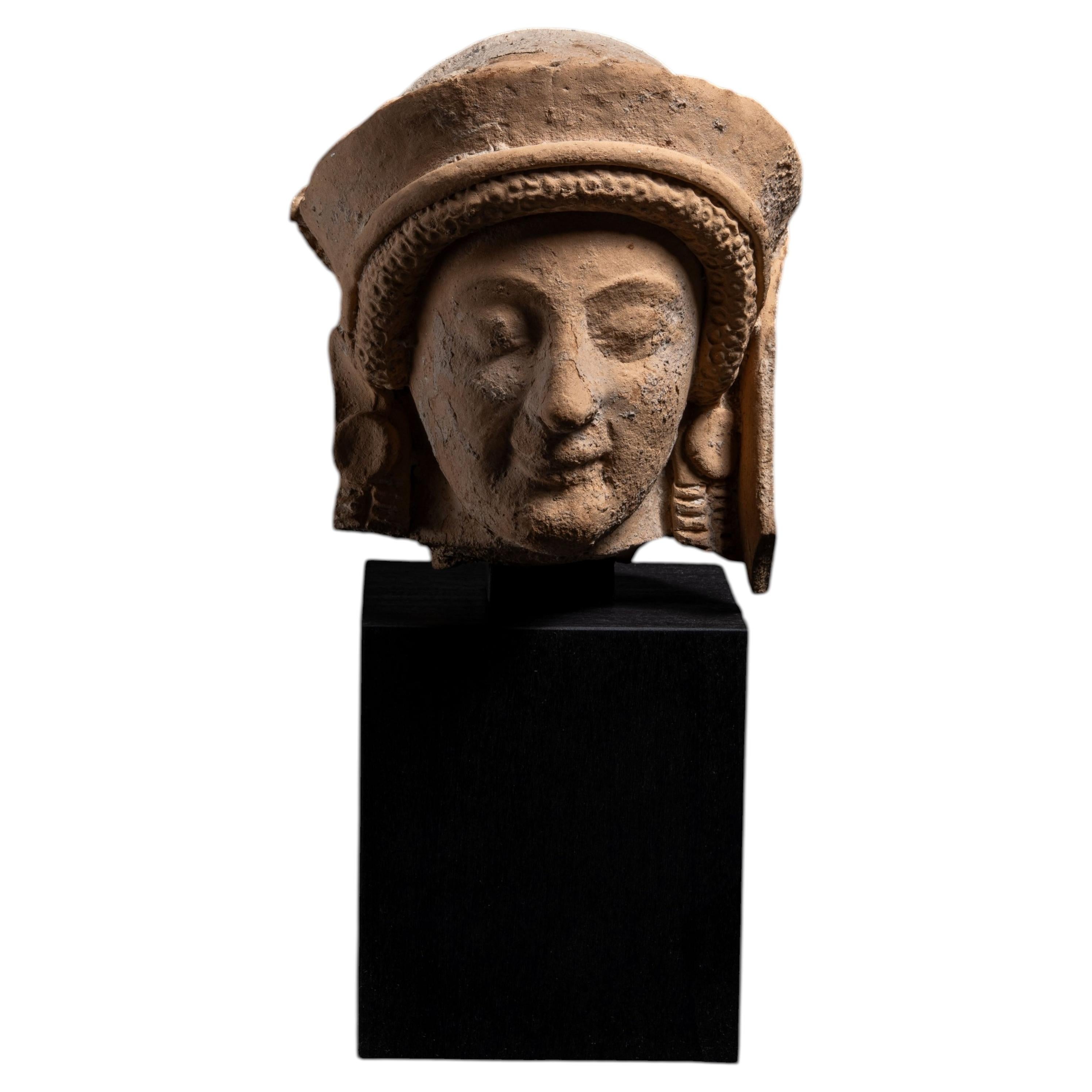 Ancient Greek Terracotta Head of a Goddess, 480 BC