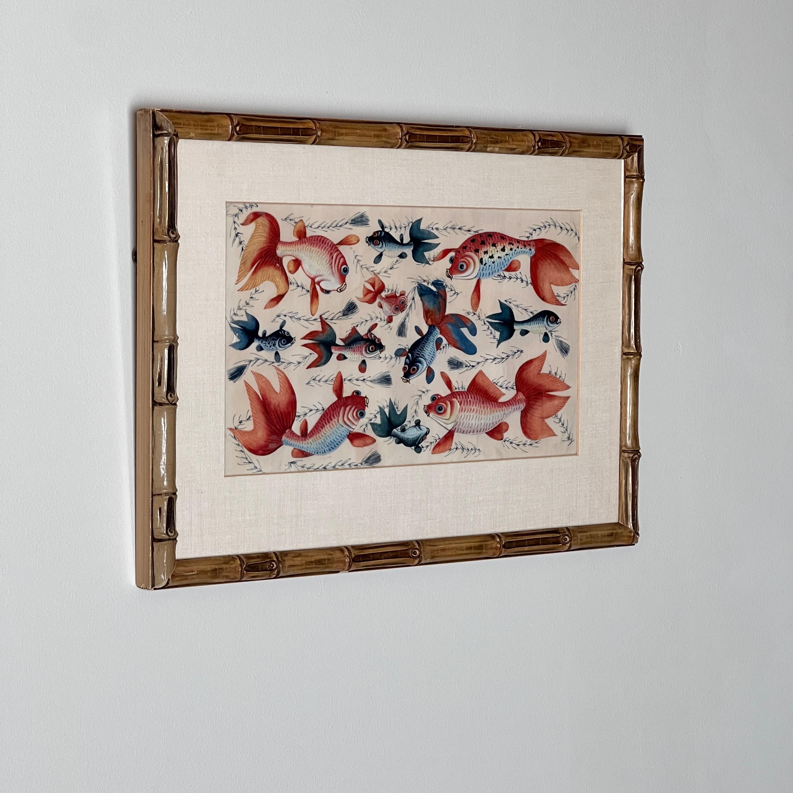 Exportation chinoise Peinture chinoise à la gouache sur papier à moelle de la fin du XIXe siècle en vente