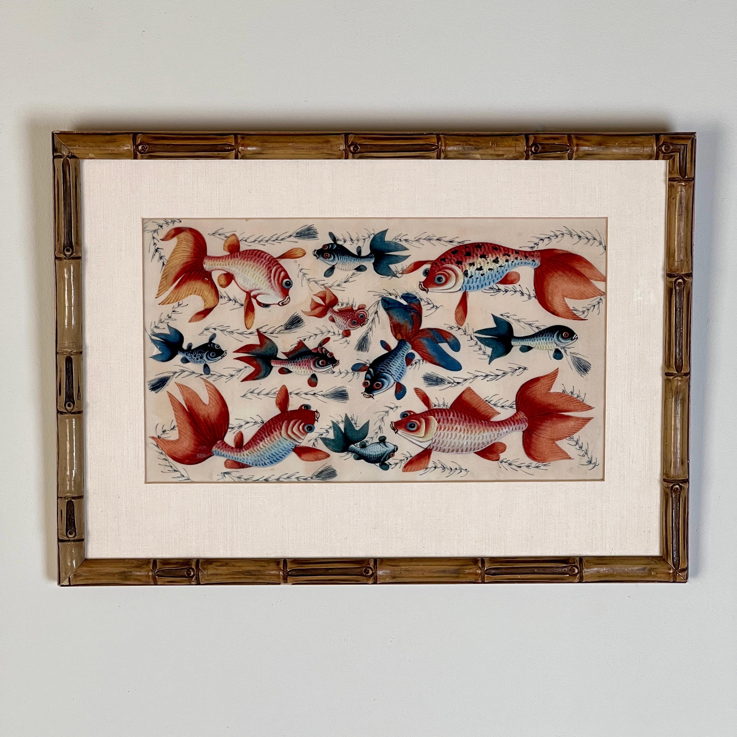 Chinois Peinture chinoise à la gouache sur papier à moelle de la fin du XIXe siècle en vente