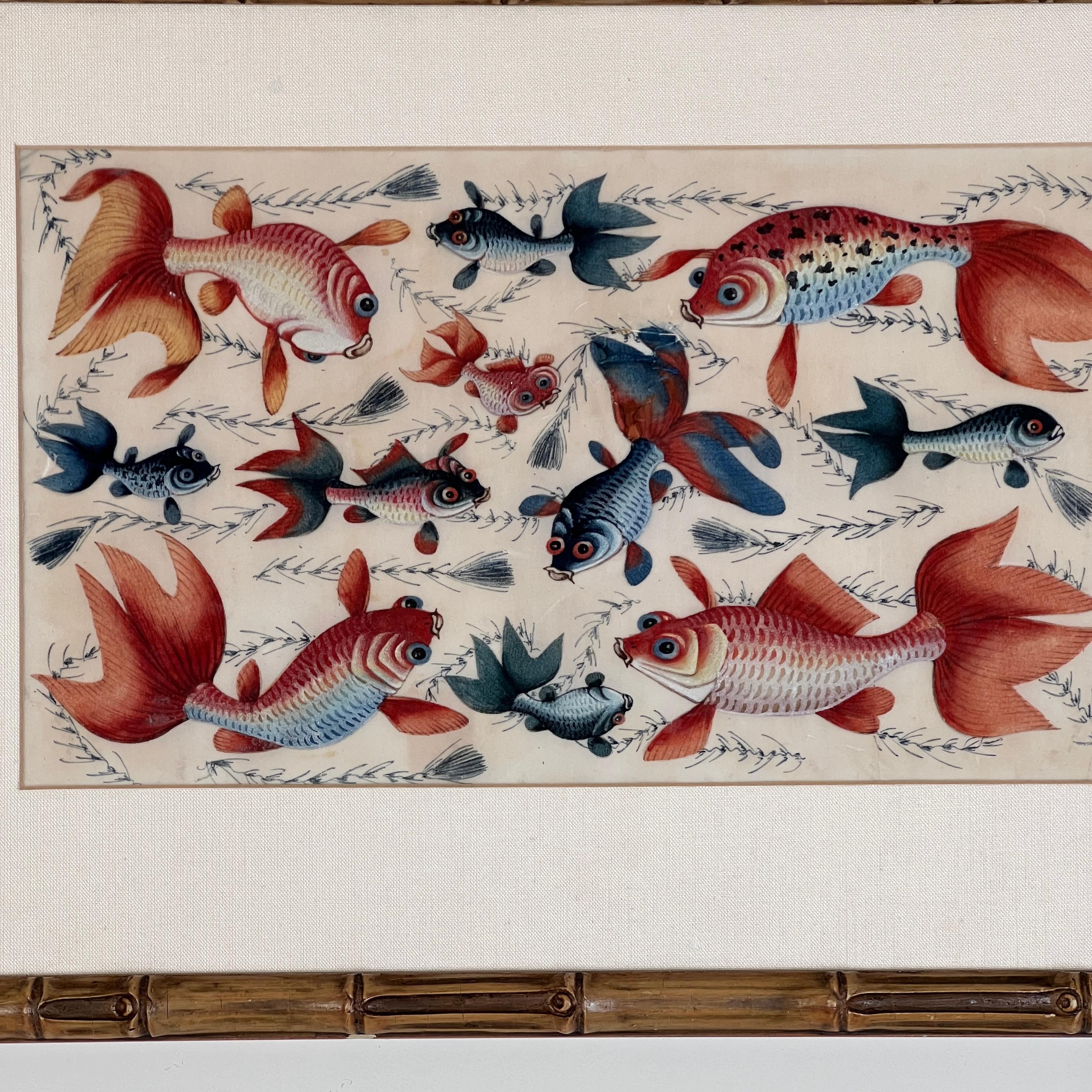 Peint à la main Peinture chinoise à la gouache sur papier à moelle de la fin du XIXe siècle en vente