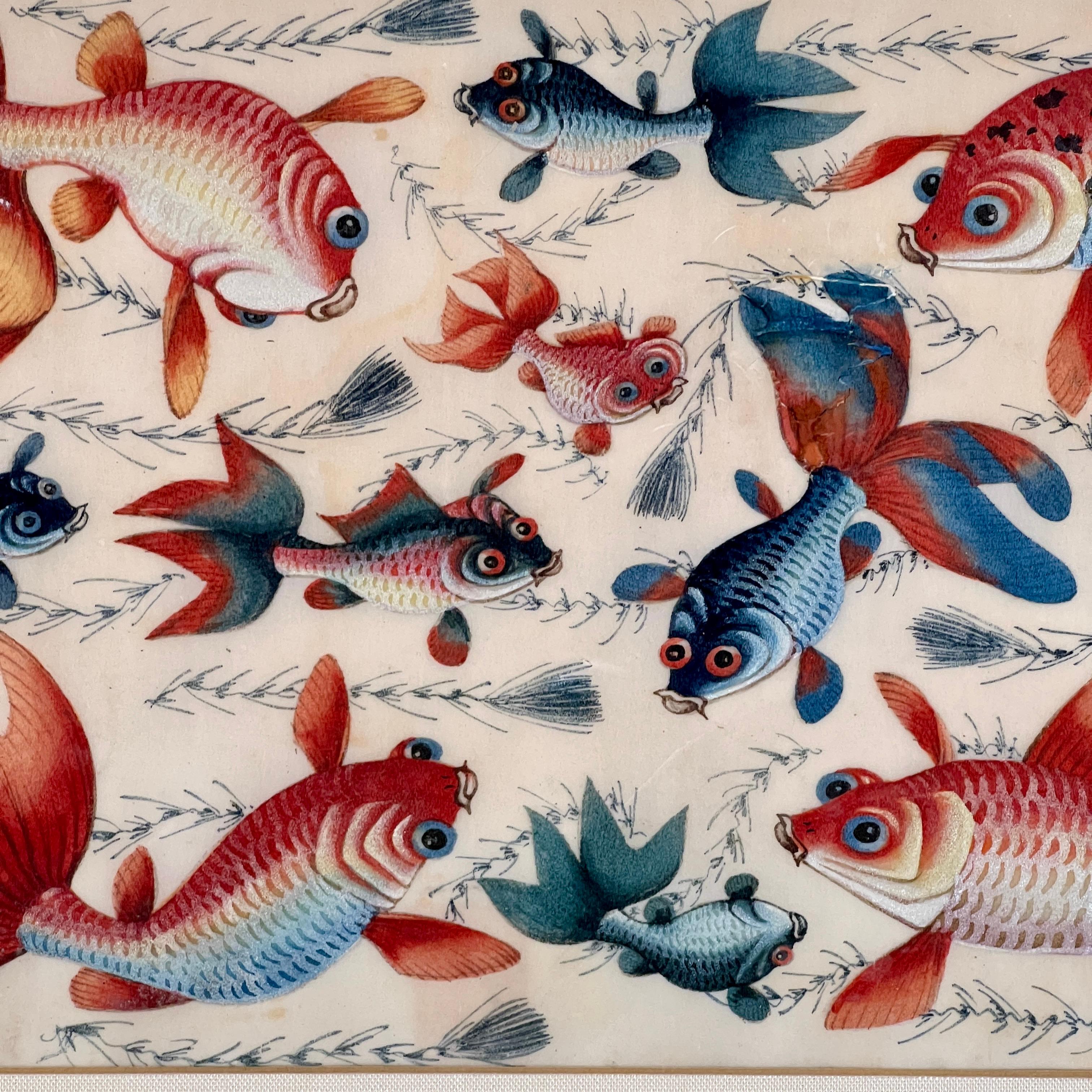 Peinture chinoise à la gouache sur papier à moelle de la fin du XIXe siècle en vente 1