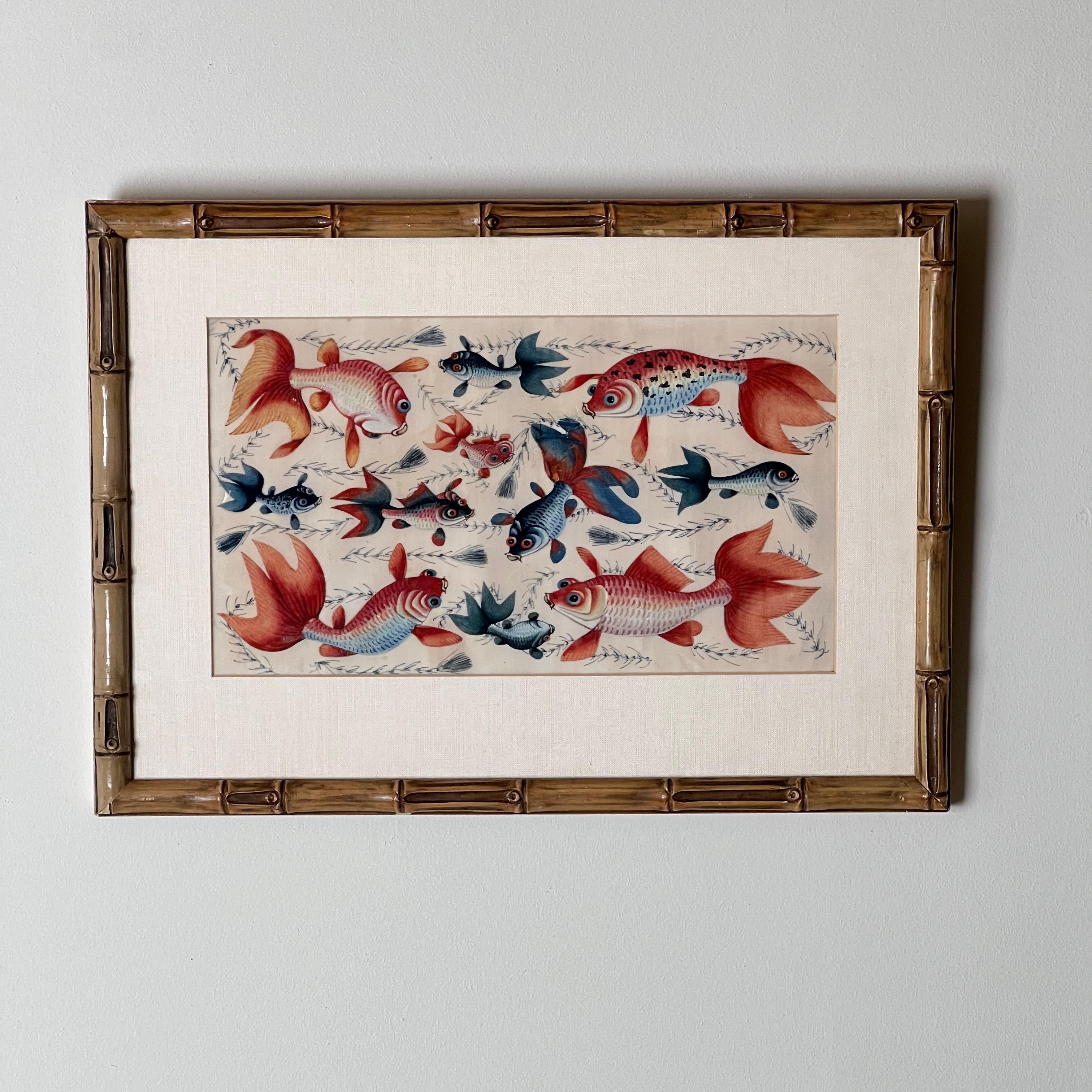 Peinture chinoise à la gouache sur papier à moelle de la fin du XIXe siècle en vente 2