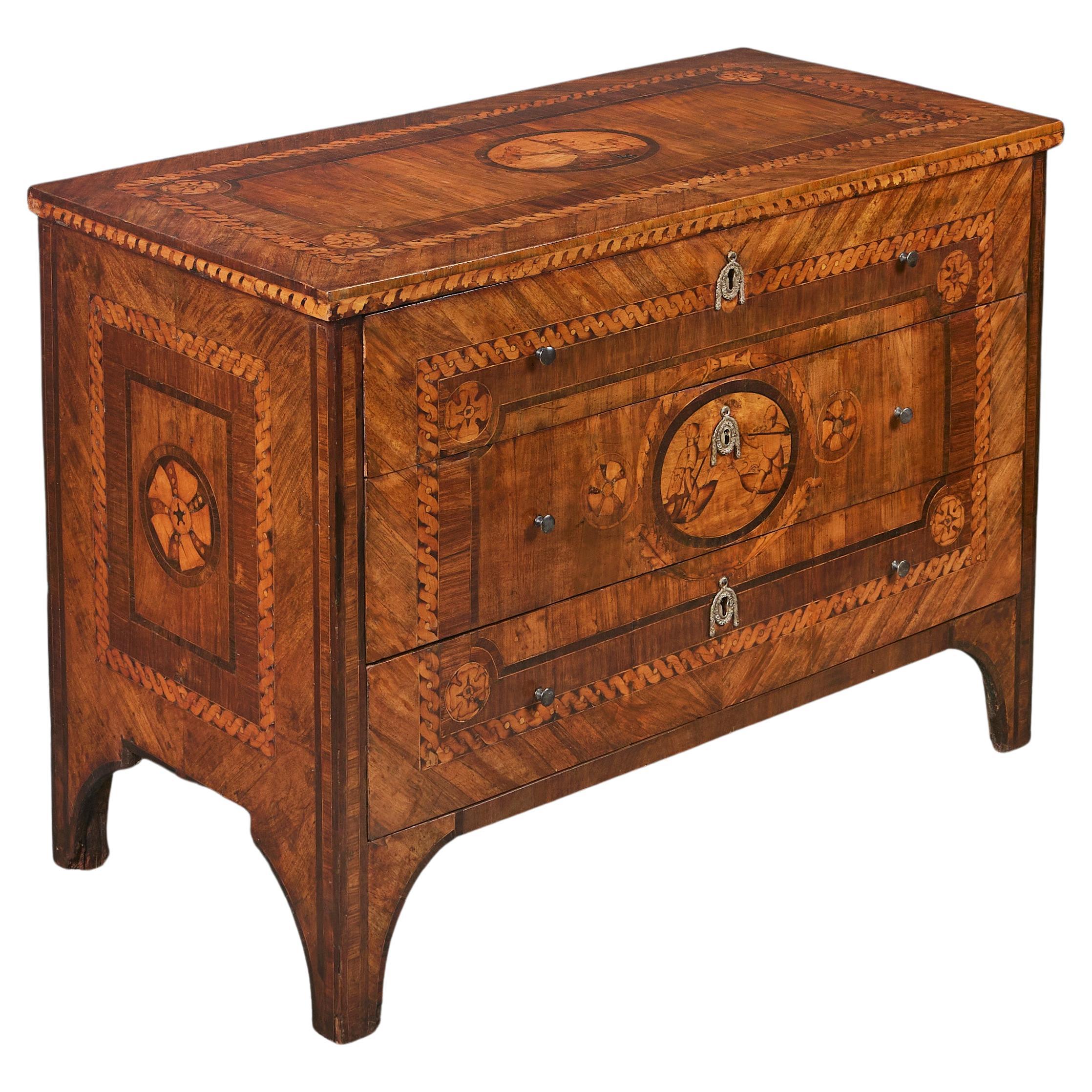 A Late Eighteenth Century North Italian Marquetry Commode For Sale