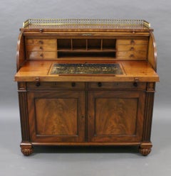 Late George III Period Cylinder Top  Mahogany Desk Desk Attributed to Gillows