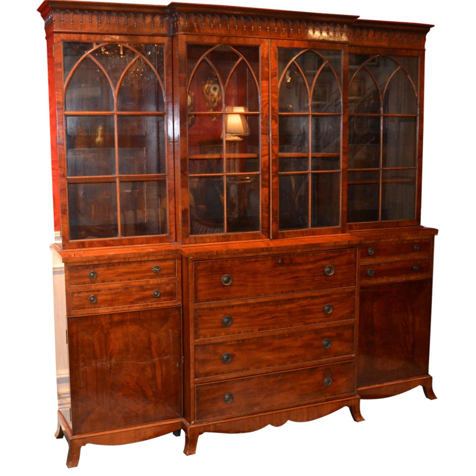 George IV Late George iv English Mahogany Breakfront Bookcase/ Desk/ Chest of Drawers