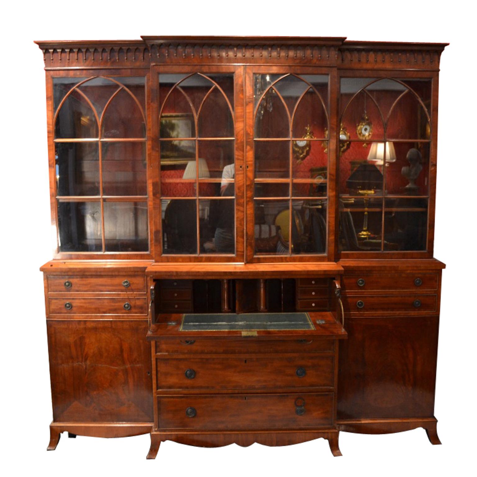 Hand-Crafted Late George iv English Mahogany Breakfront Bookcase/ Desk/ Chest of Drawers