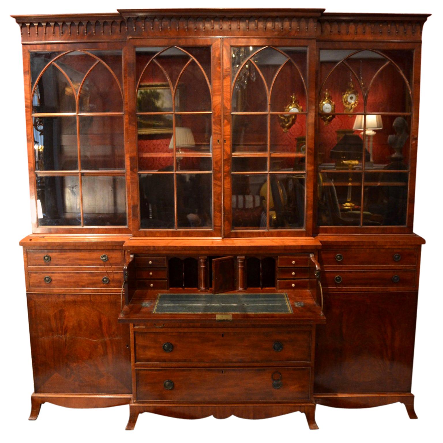 Late George iv English Mahogany Breakfront Bookcase/ Desk/ Chest of Drawers