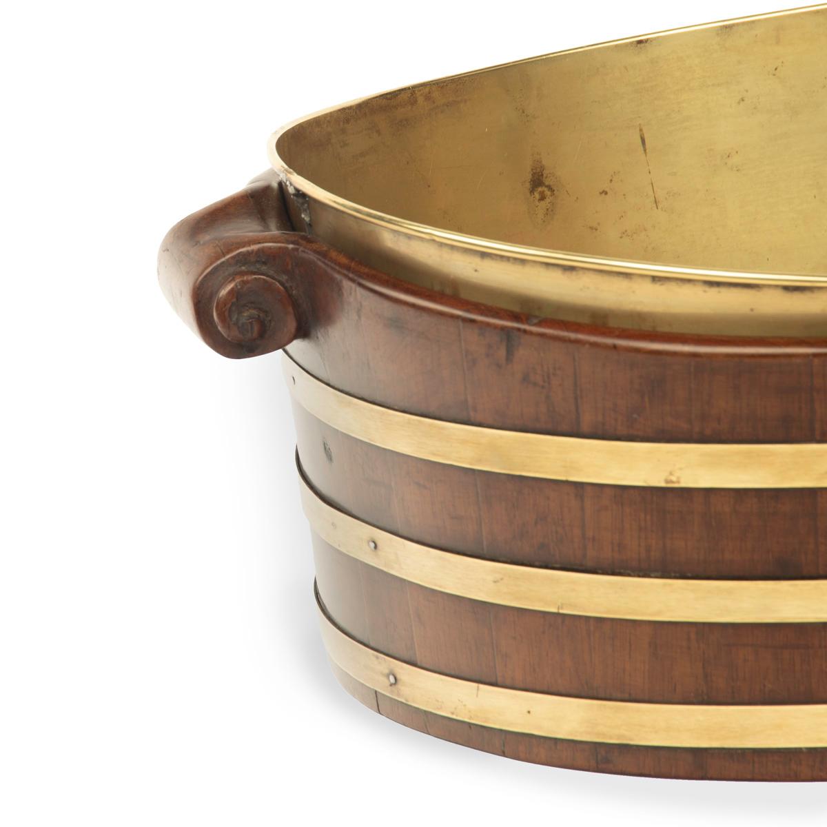 19th Century A late Georgian brass bound mahogany oyster bucket For Sale