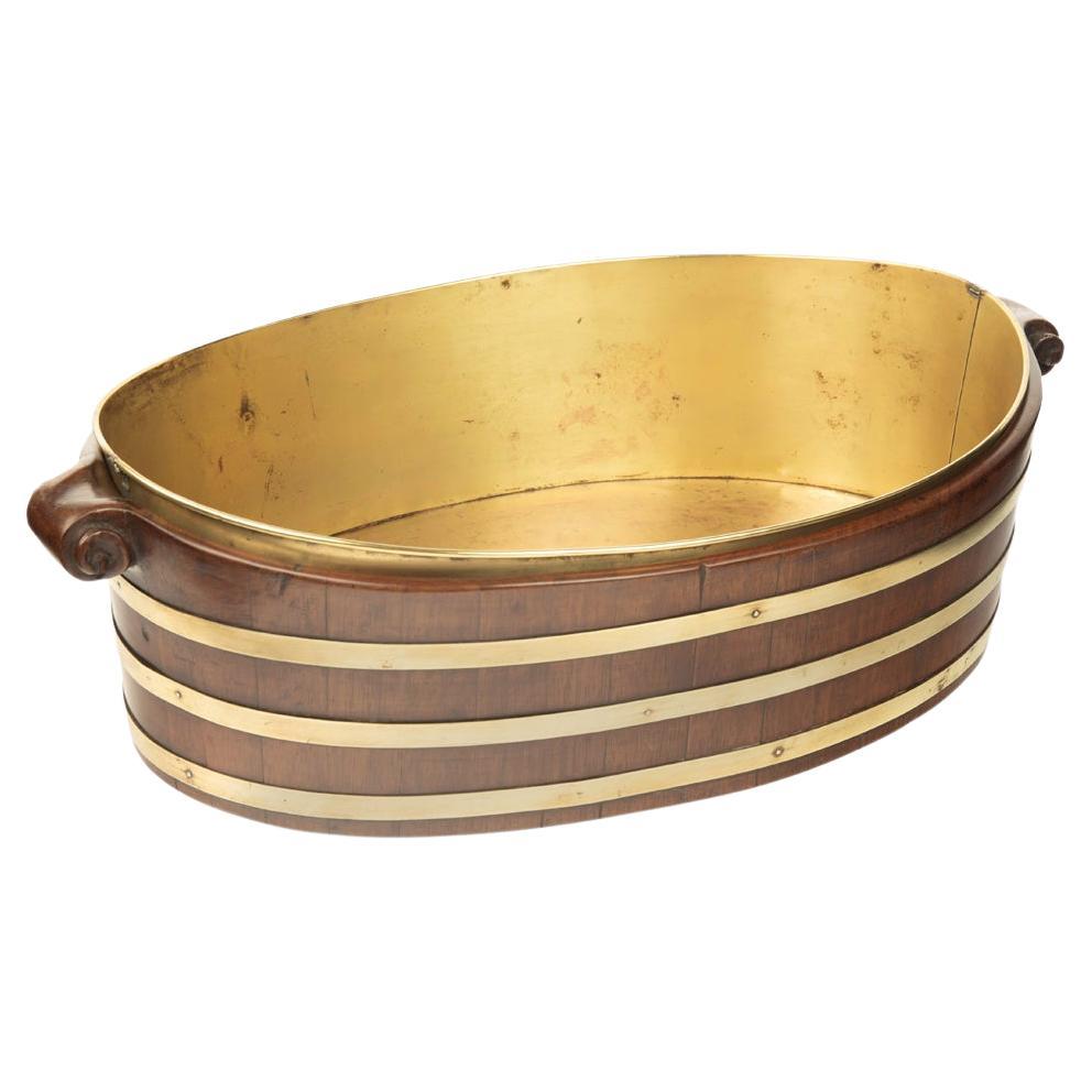 A late Georgian brass bound mahogany oyster bucket For Sale