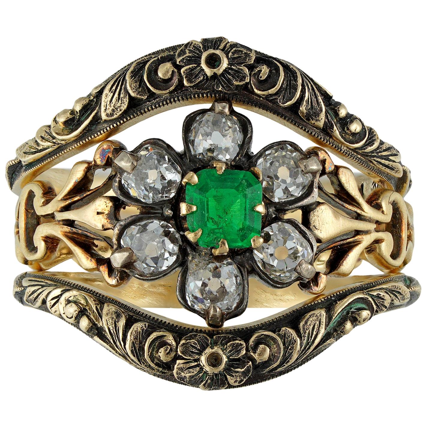 Late Georgian Emerald and Diamond Ring For Sale