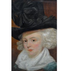 Spätgeorgianisches/Regency-Gemälde:: das eine Dame mit Hut darstellt