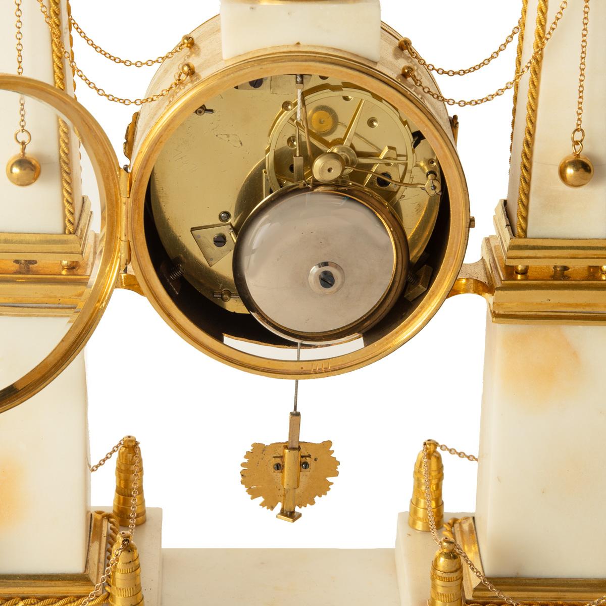 French A late Louis XVI marble and ormolu portico clock For Sale