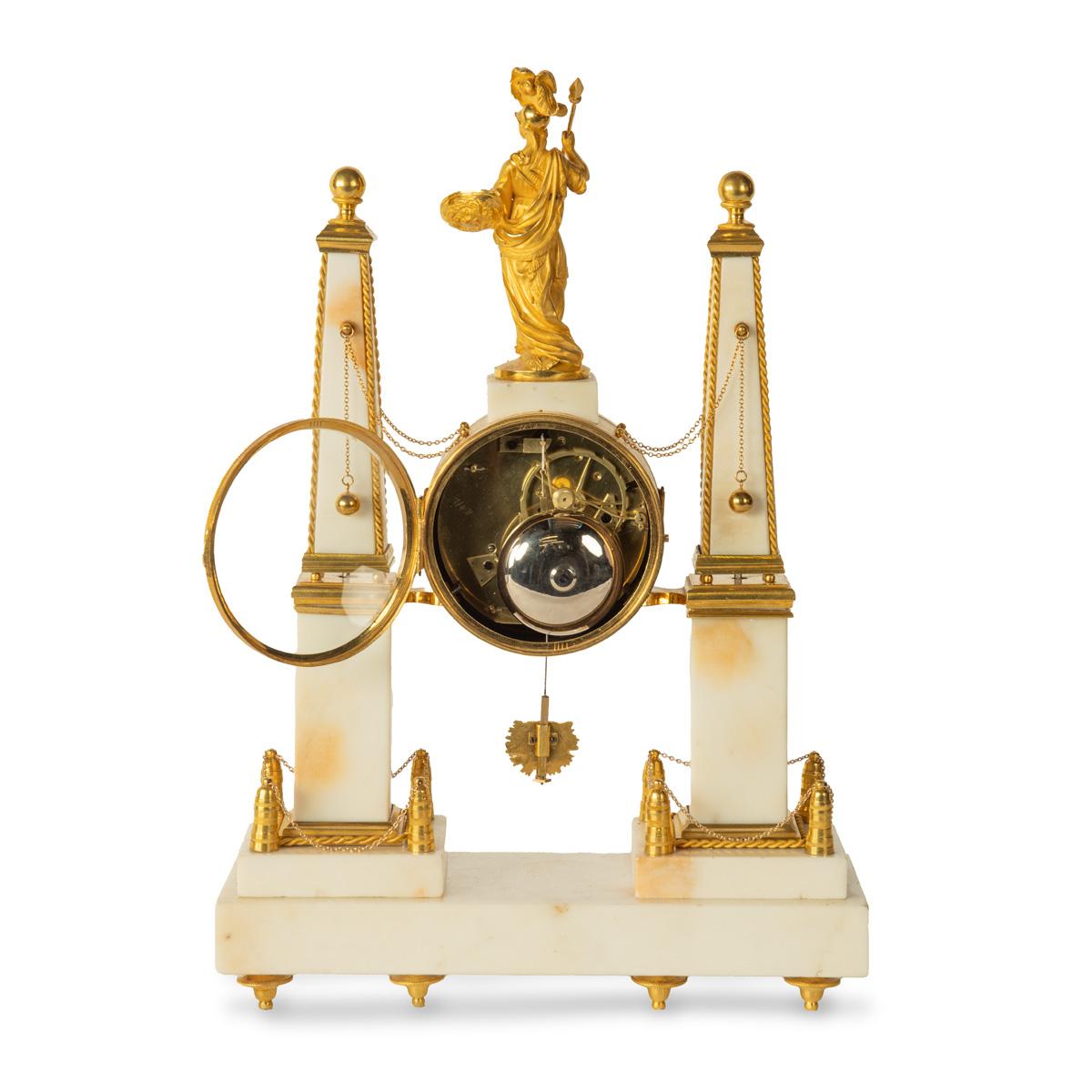 A late Louis XVI marble and ormolu portico clock In Good Condition For Sale In Lymington, Hampshire
