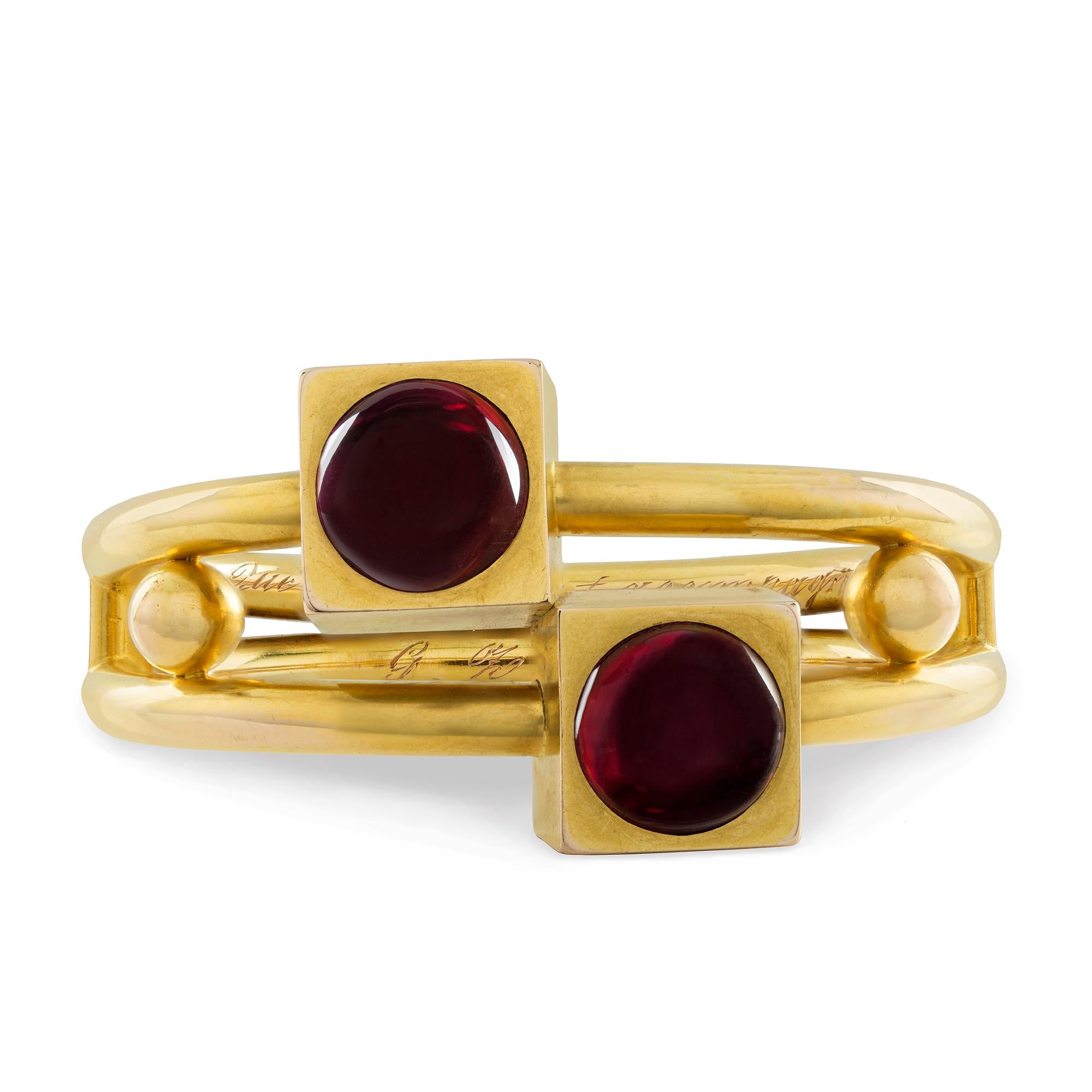 Victorian A Late Nineteenth Century Gold and Garnet Bangle For Sale