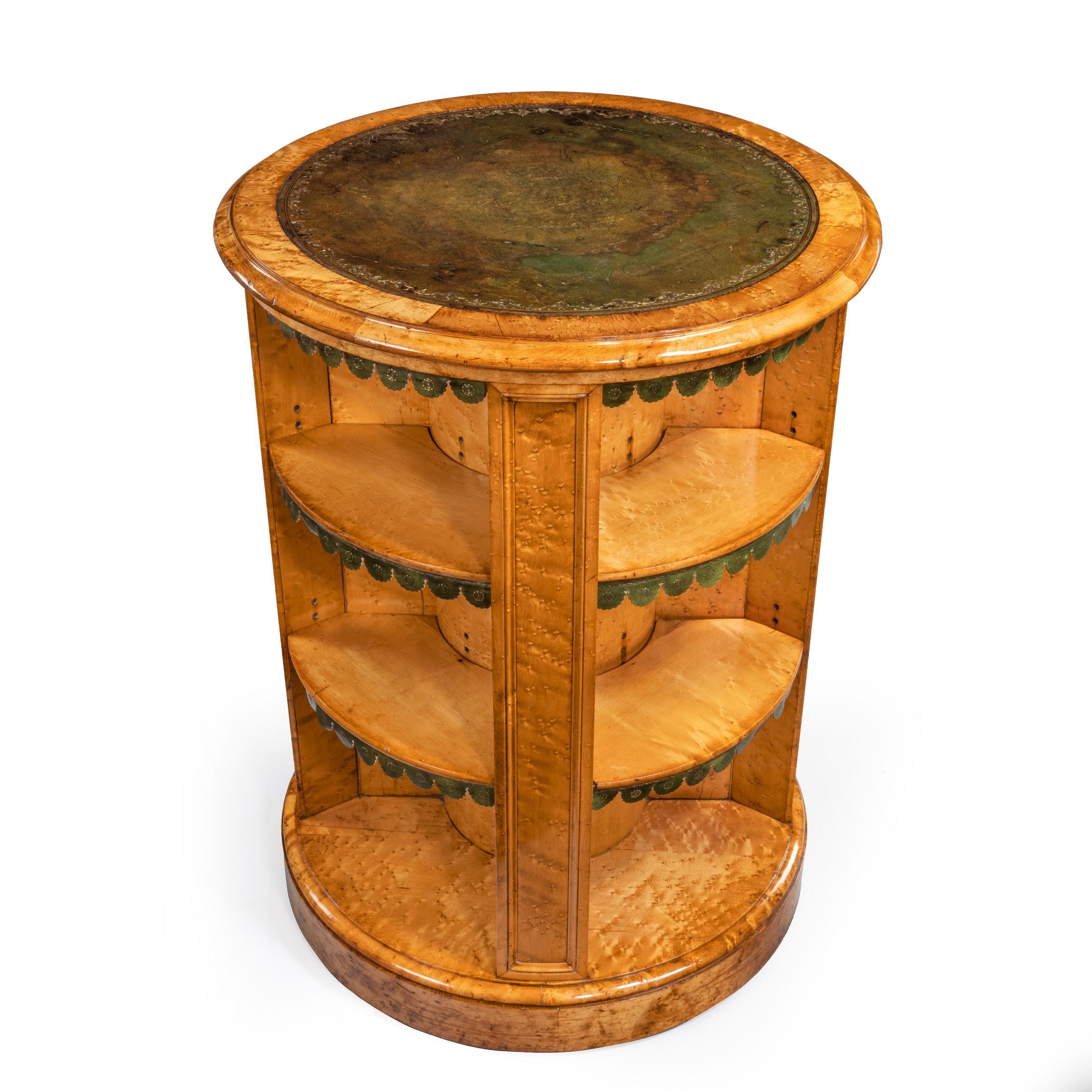 English Late Regency Bird’s-Eye Maple Cylindrical Open Bookcase Attributed to Gillows For Sale