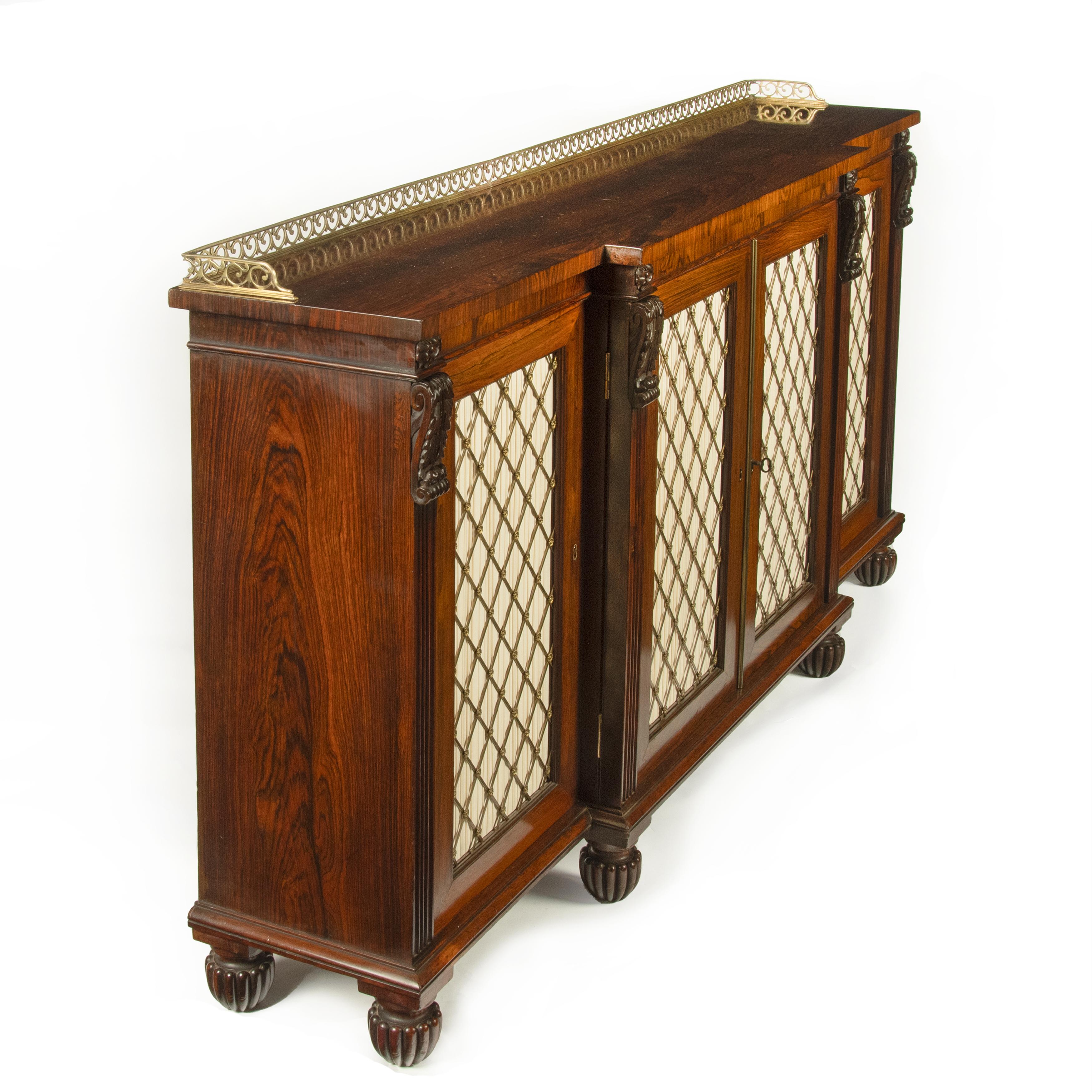 Late Regency Rosewood Breakfront Four Door Side Cabinet, Attributed to Gillows For Sale 6