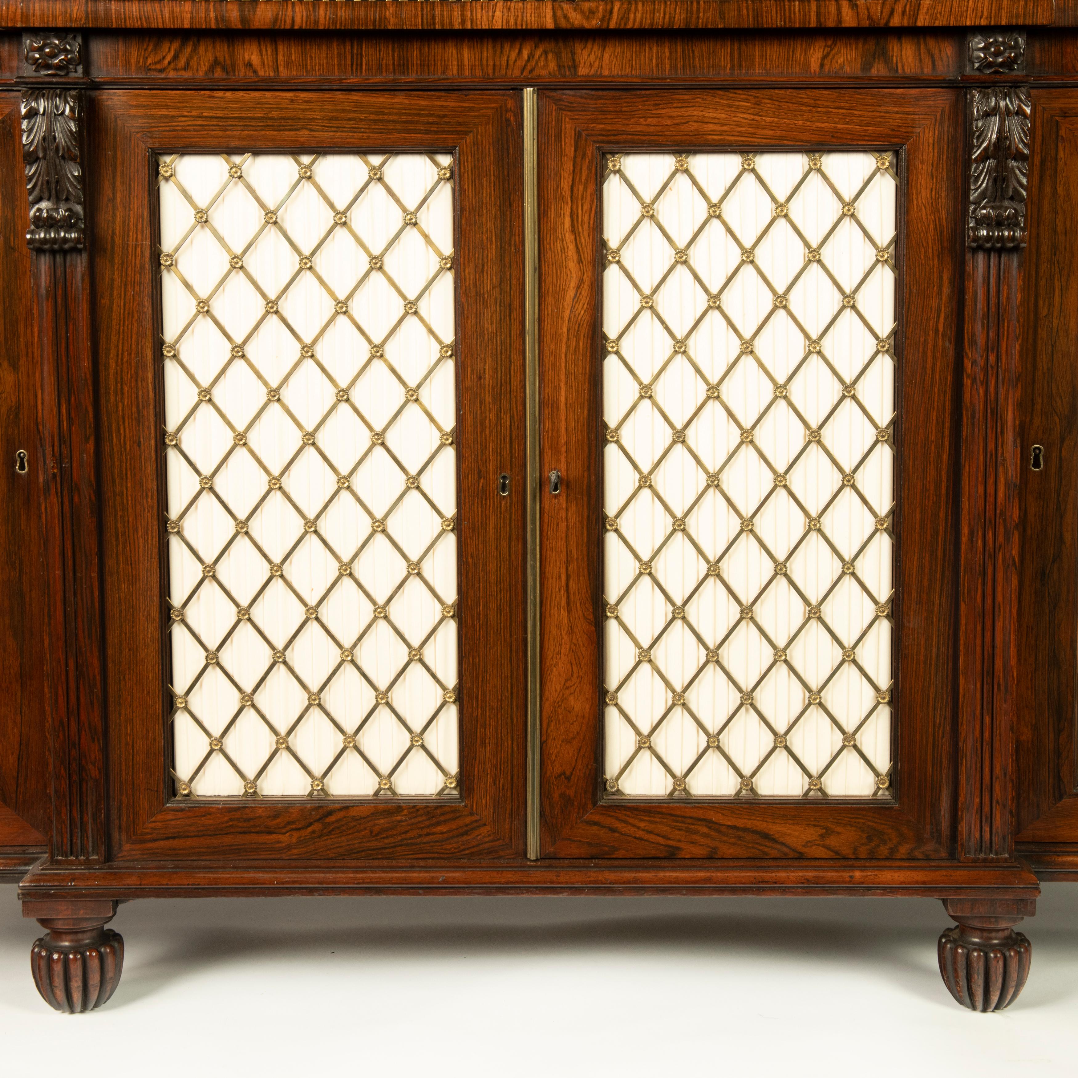 Late Regency Rosewood Breakfront Four Door Side Cabinet, Attributed to Gillows For Sale 9
