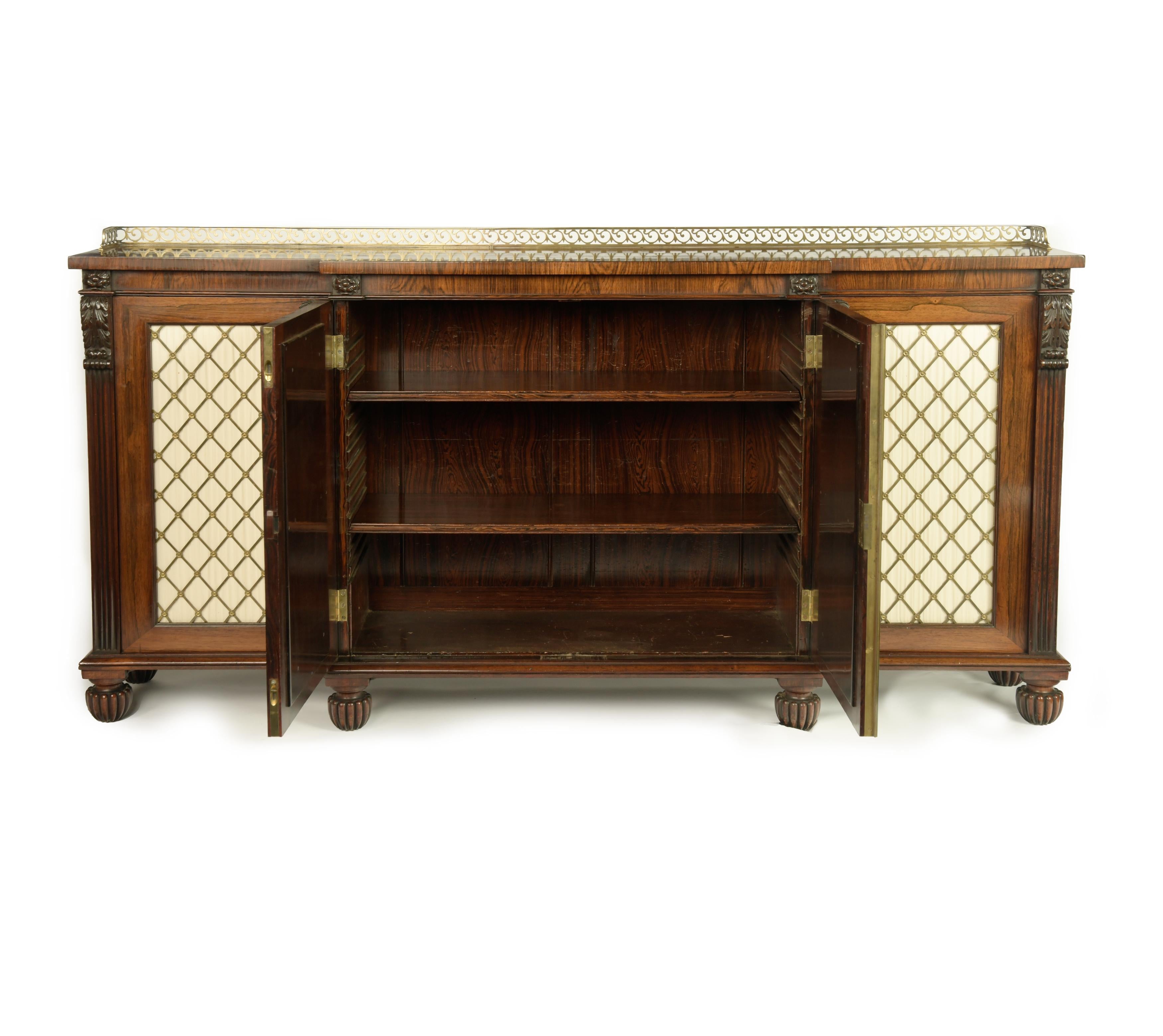 Late Regency Rosewood Breakfront Four Door Side Cabinet, Attributed to Gillows For Sale 3