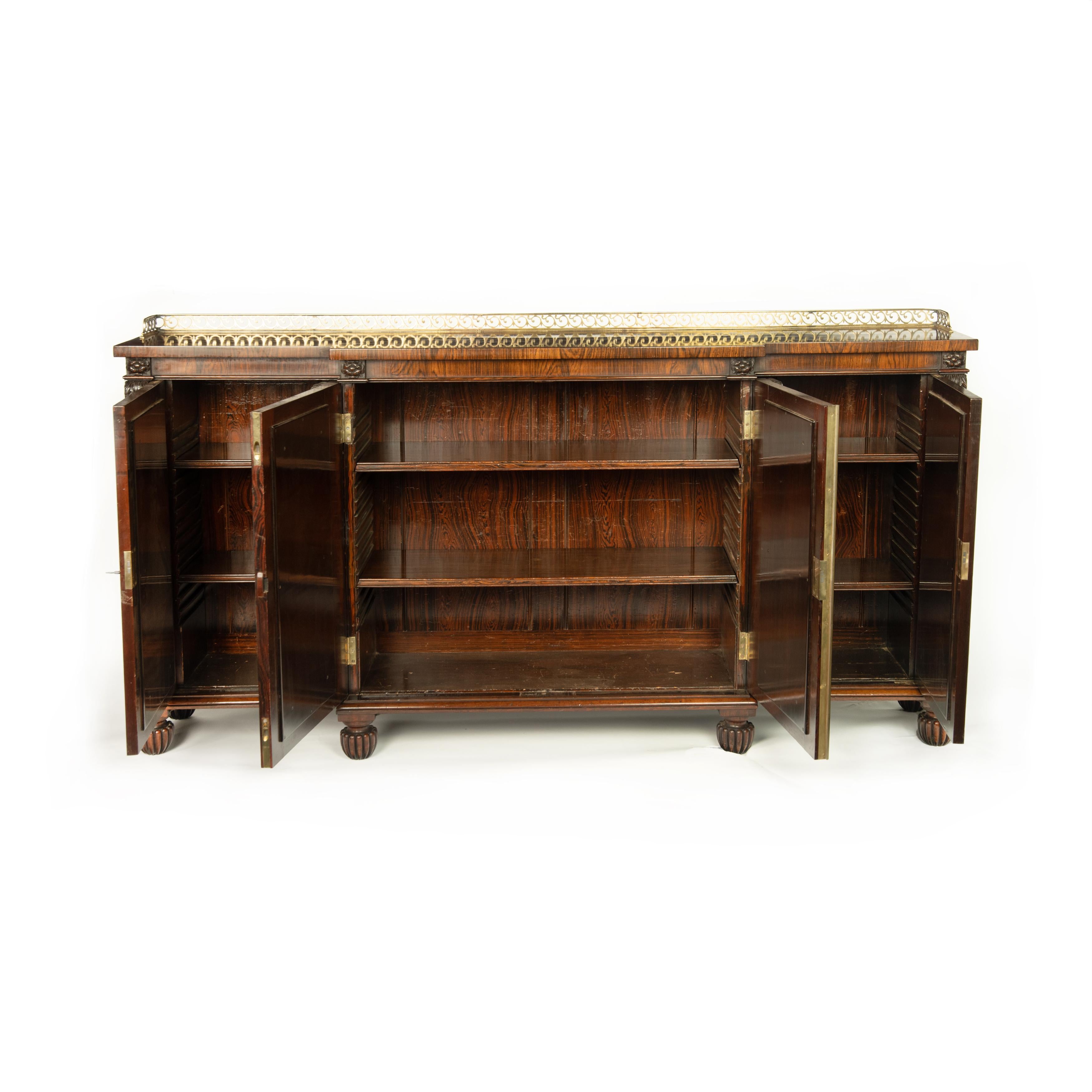 Late Regency Rosewood Breakfront Four Door Side Cabinet, Attributed to Gillows For Sale 4