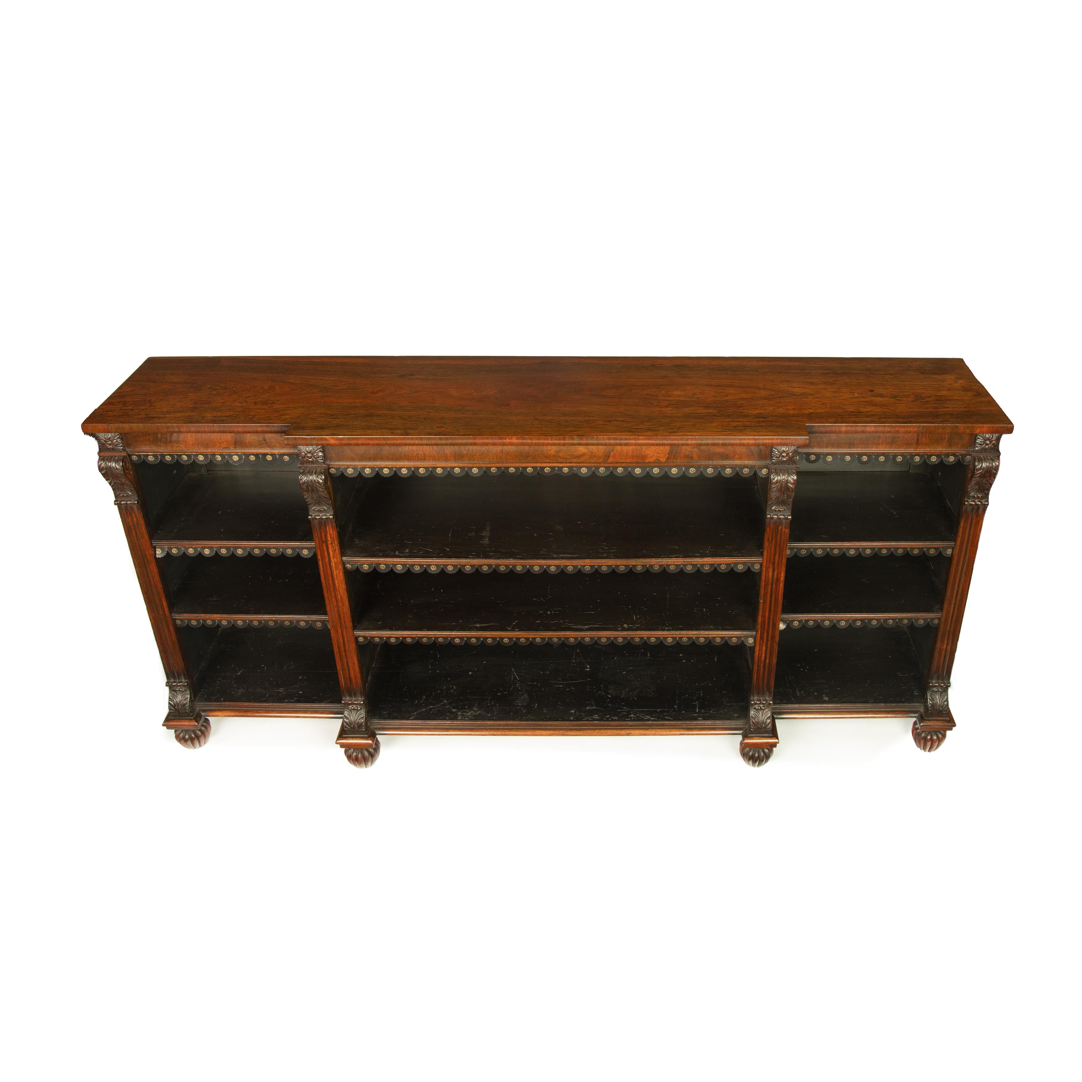 Late Regency Rosewood Breakfront Open Bookcase, Attributed to Gillows For Sale 5