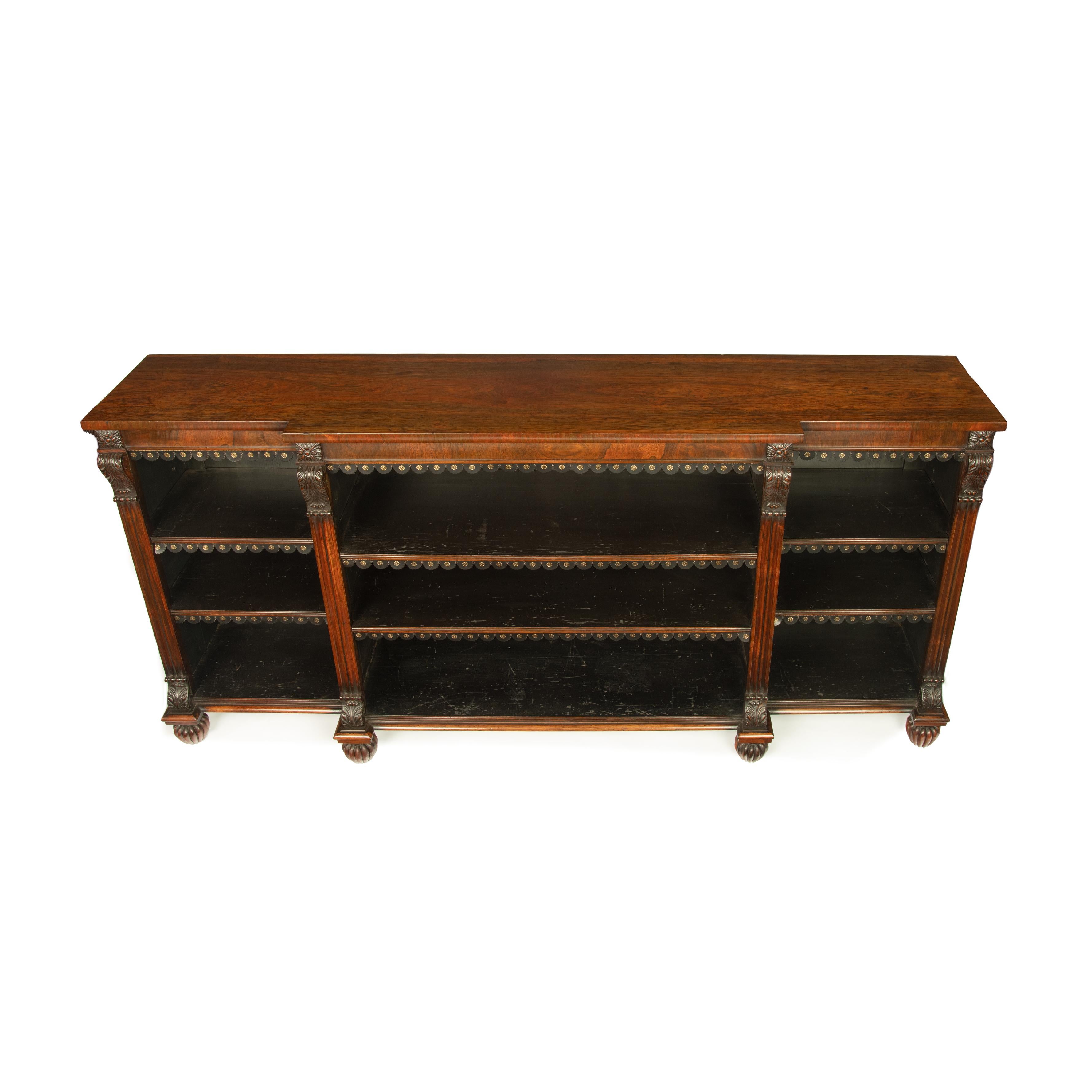 Late Regency Rosewood Breakfront Open Bookcase, Attributed to Gillows For Sale 4