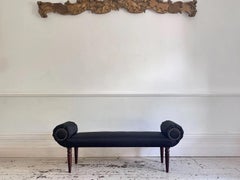 A Late Regency Upholstered Scroll End Bench with Black Horsehair Covering