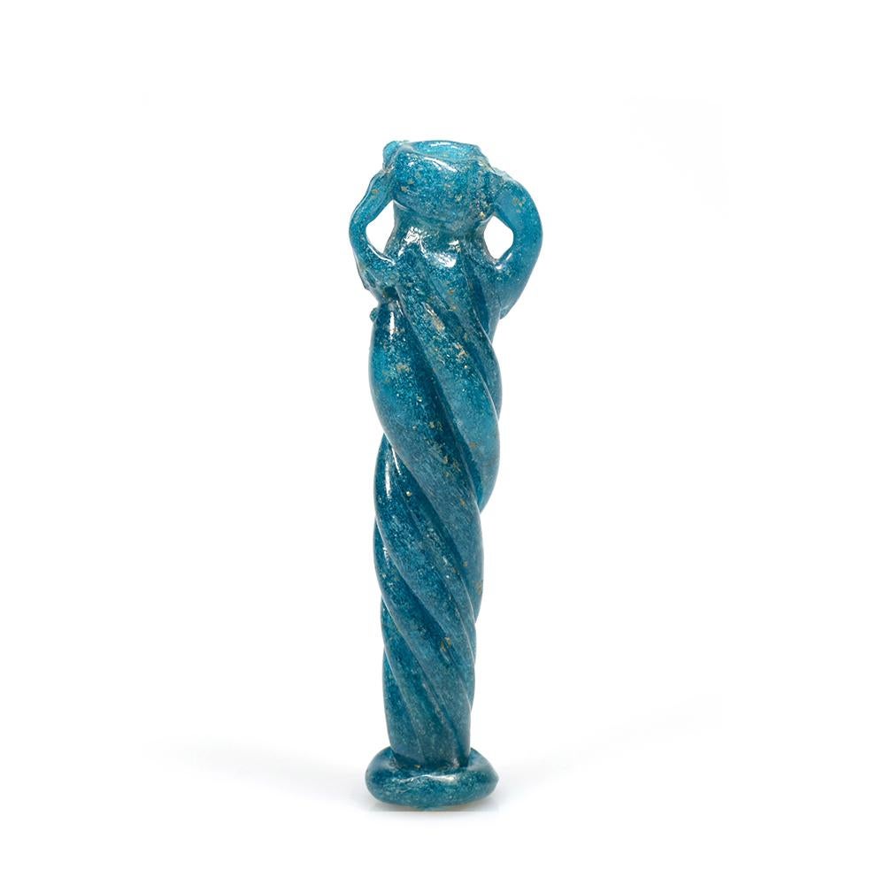 Classical Roman A Late Roman turquoise glass rod-formed balsamarium For Sale