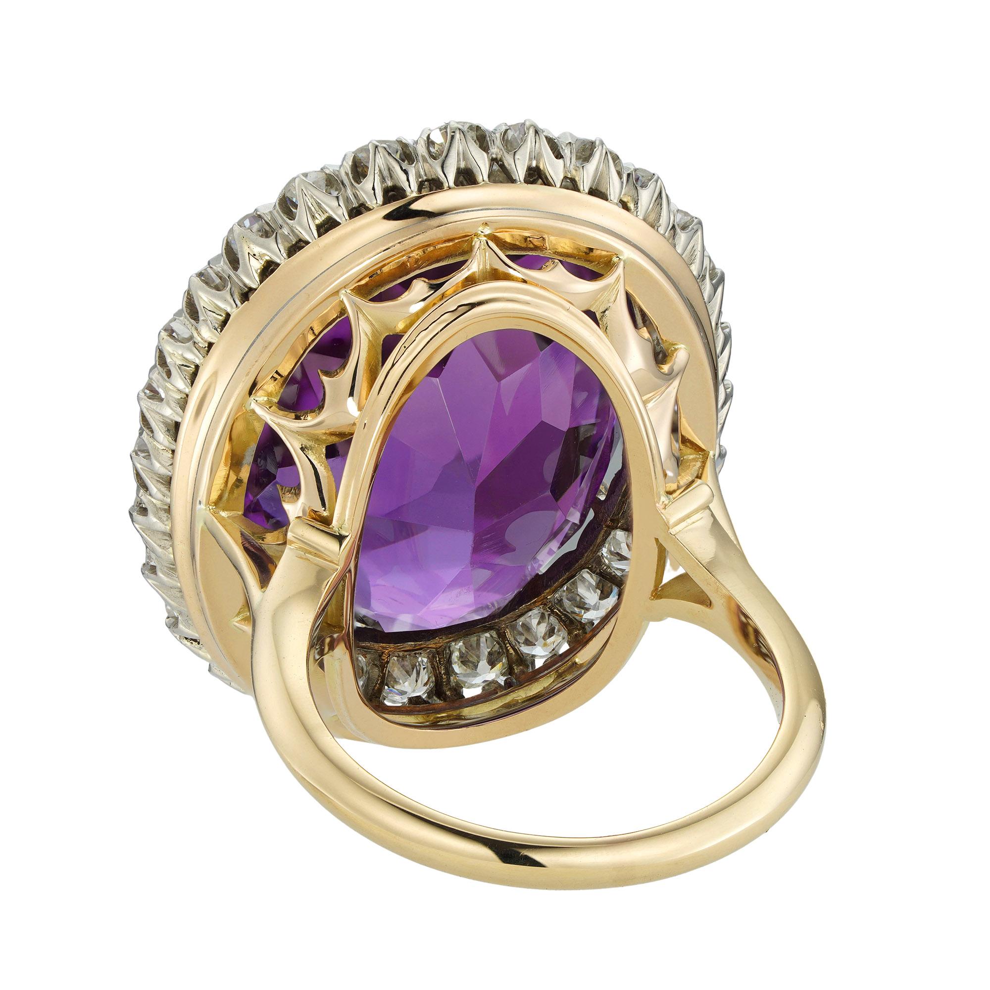 Oval Cut A late Victorian amethyst and diamond cluster ring